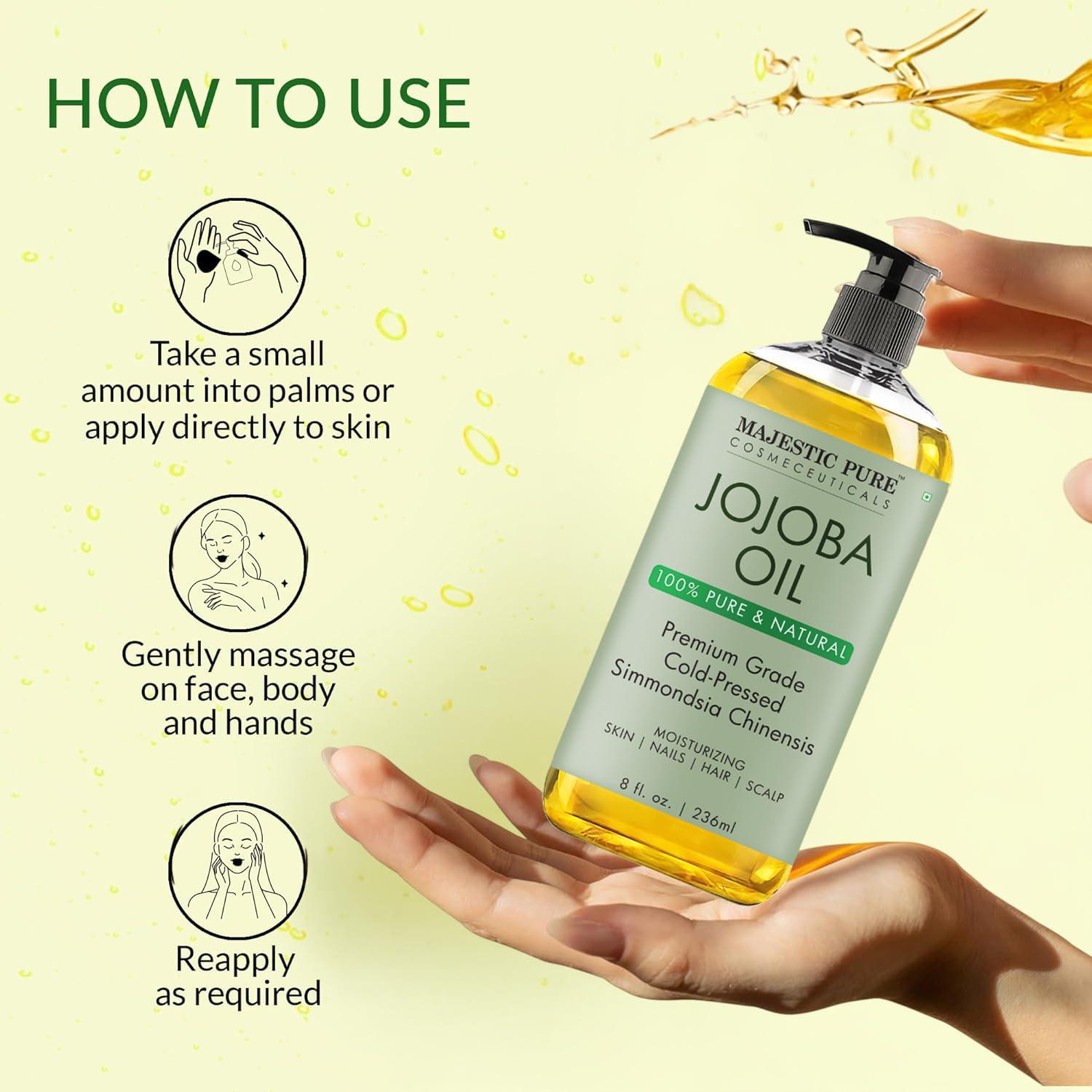 MAJESTIC PURE Jojoba Oil | 100% Pure Jojoba Oil for Skin, Hair, Scalp, Nails, Face | Cold Pressed & Hexane Free | Hair & Body Oil | 8 Fl Oz - Image 3