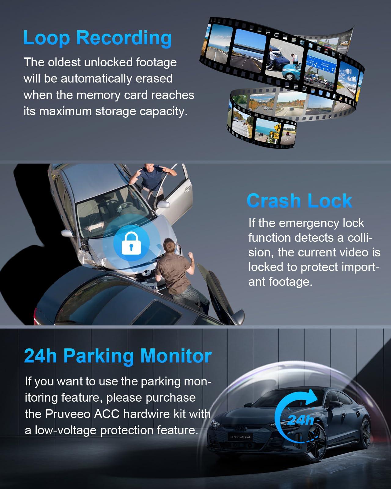 PRUVEEO 360 Degree View 4 Channel Dash Cam Front and Rear Inside Left Right, Dash Camera for Cars, Built-in GPS WiFi Night Vision, 24/7 Recording Parking Mode Monitor, Free 128G Card - Image 6