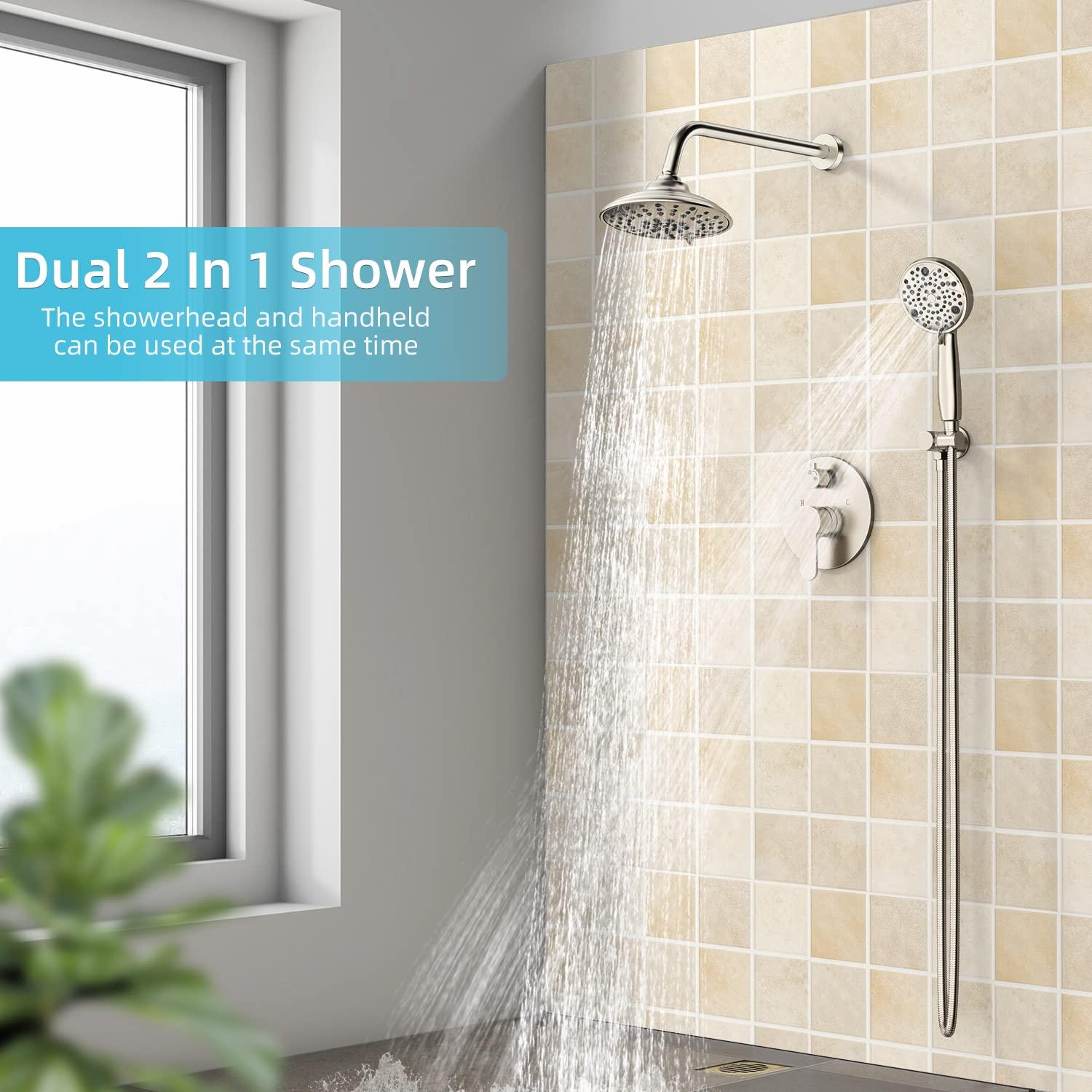 EMBATHER Shower Faucets Sets Complete, with 3 Setting High Pressure Shower Head Combo, Bathroom Wall Mounted Rainfall Shower System Fixtures with 8-Mode Handheld Spray, Brushed Nickel - Image 7
