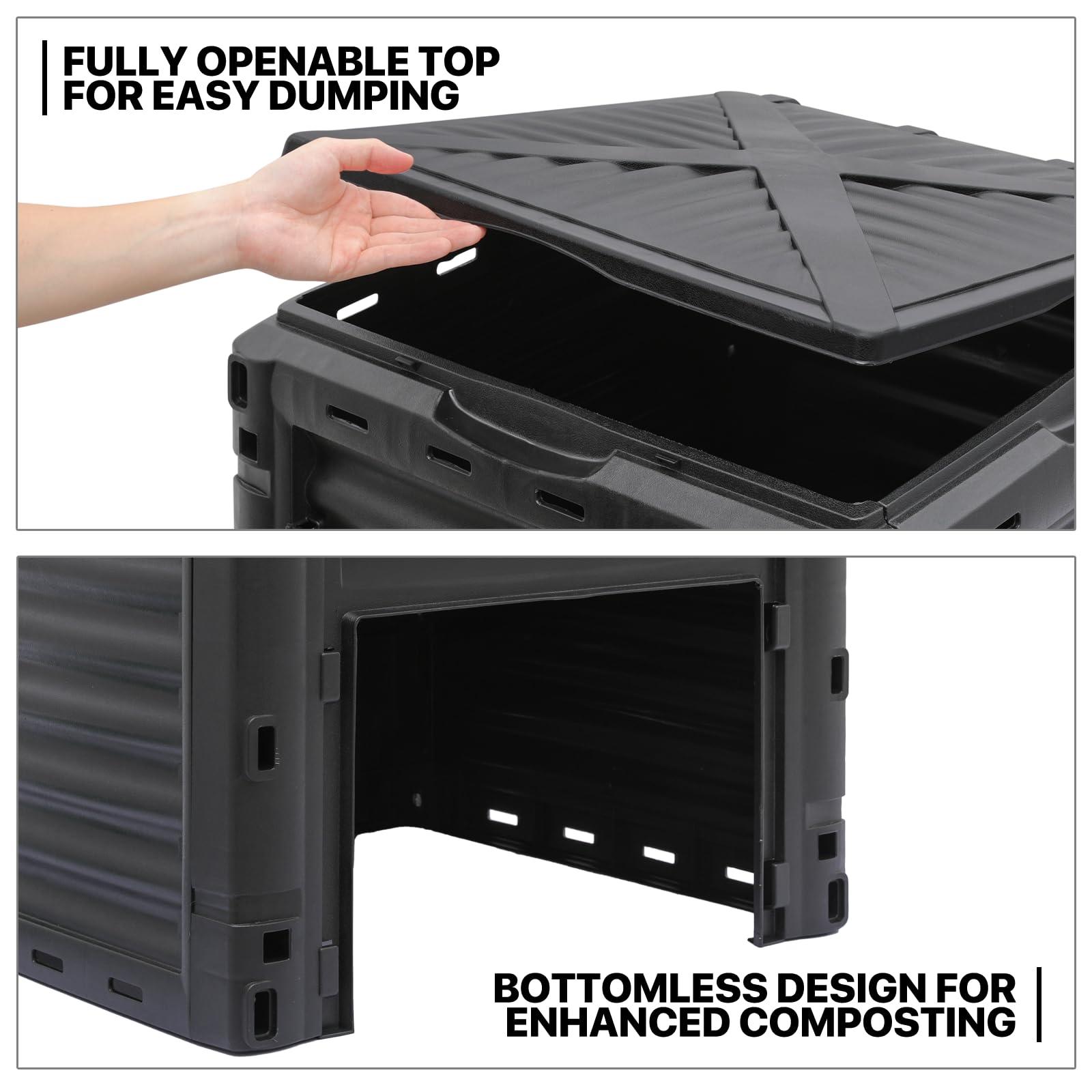 MoNiBloom 80 Gallon Large Compost Bin, BPA Free Outdoor Composting Tumblers for Garden Patio, All-Season Fast Working Rotating Chamber Composters for Garden Patio w/Sliding Door - Image 4