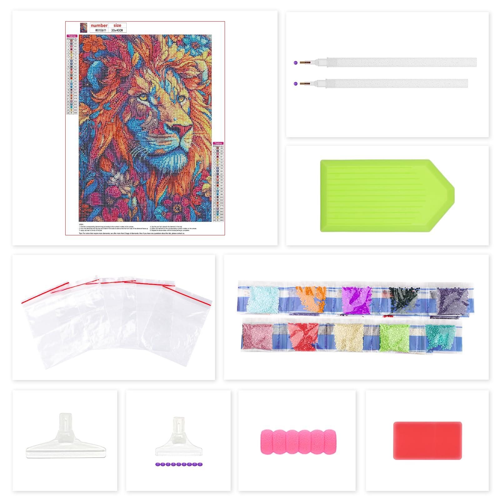 Lxmsja Colorful Lion Diamond Art Kits for Adults, Flower DIY Full Drill Diamond Painting Kits for Beginners, 5D Gem Art Crafts for Adults, Home Wall Decor 12x16 inch - Image 5