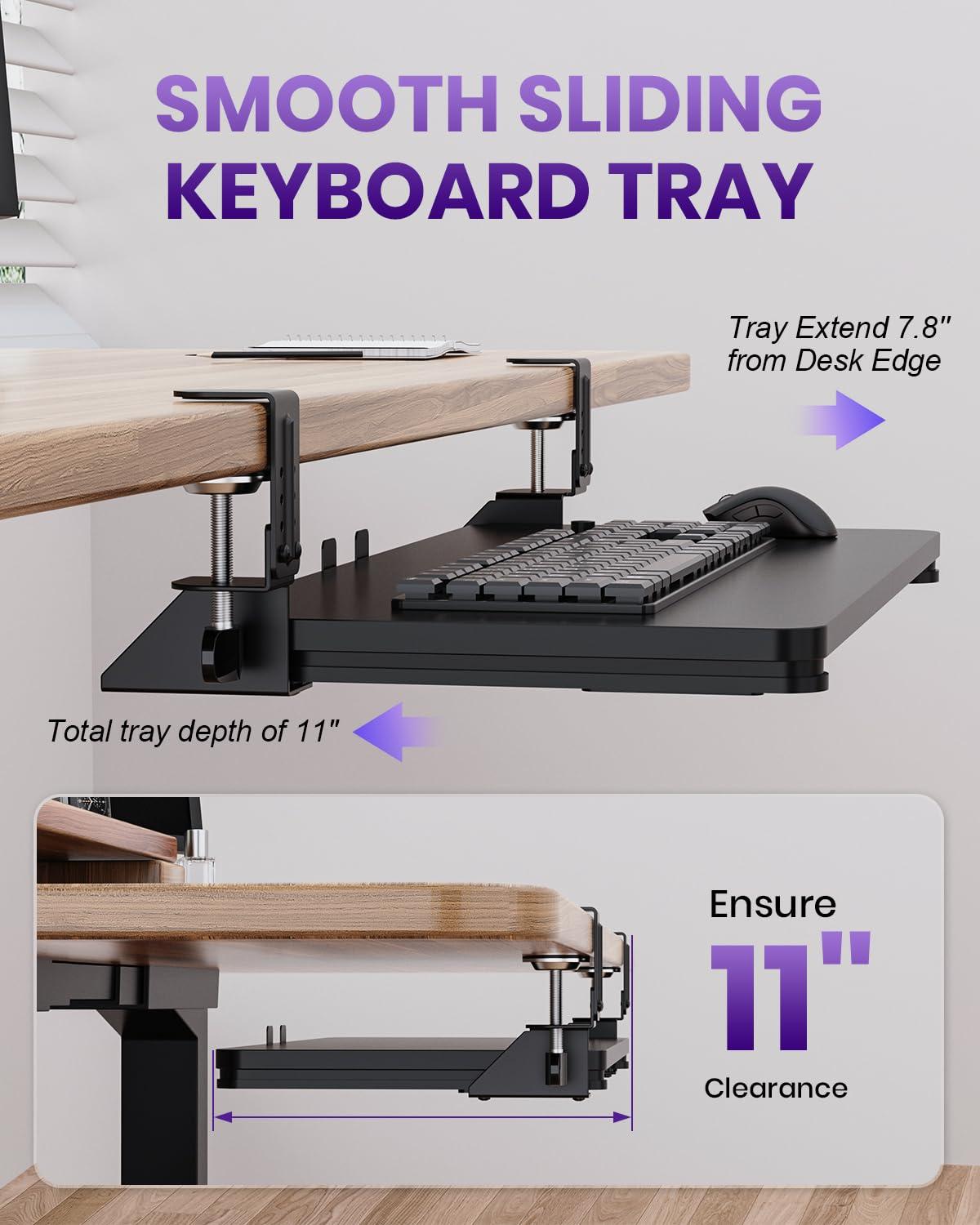 Zontera Ergonomic Keyboard Tray Under Desk, Pull Out with Adjustable C-clamp, 25.6 x 11.8 Inch Slide Out Computer Keyboard Drawer Mouse Tray for Typing, Large & Black - Image 4
