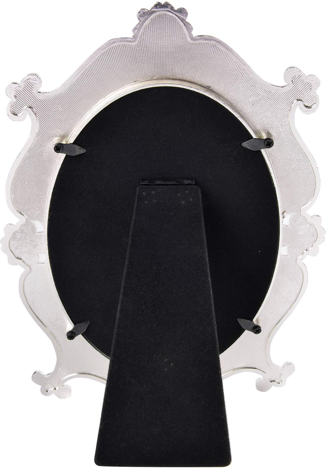 Nerien Decorative Tabletop Oval Mirror Vintage Metal Desktop Mirror with Stand Pearl Floral Frame Makeup Mirror Retro Cosmetic Mirror Countertop Dressing Mirror for Home, Bedroom Decor White-S - Image 4