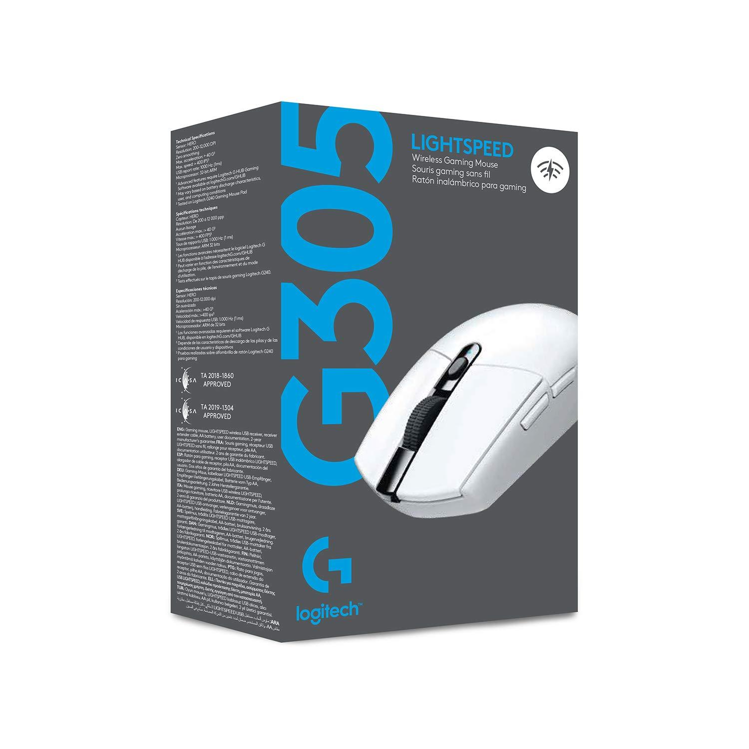 Logitech G305 LIGHTSPEED Wireless Gaming Mouse, Hero 12K Sensor, 12,000 DPI, Lightweight, 6 Programmable Buttons, 250h Battery Life, On-Board Memory, PC/Mac - White - Image 9