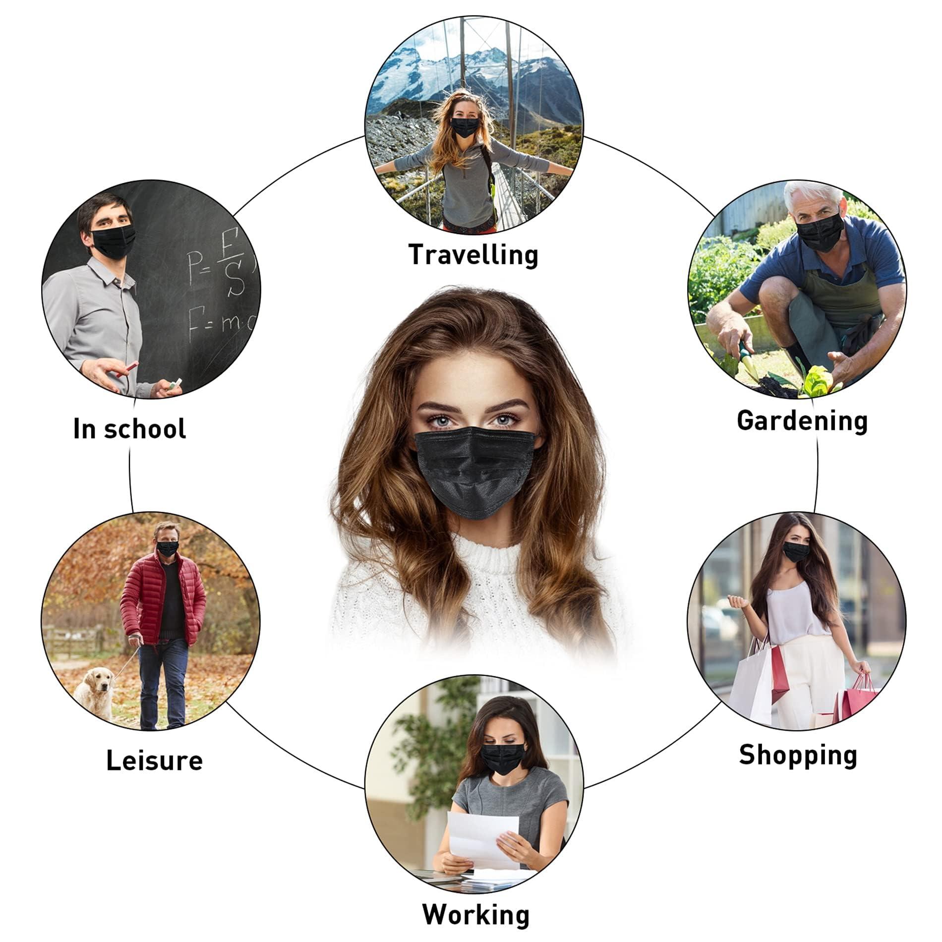 akgk 100Pcs Disposable Face Masks, Black Face Mask, 3 Ply Disposable Mask - Image 5