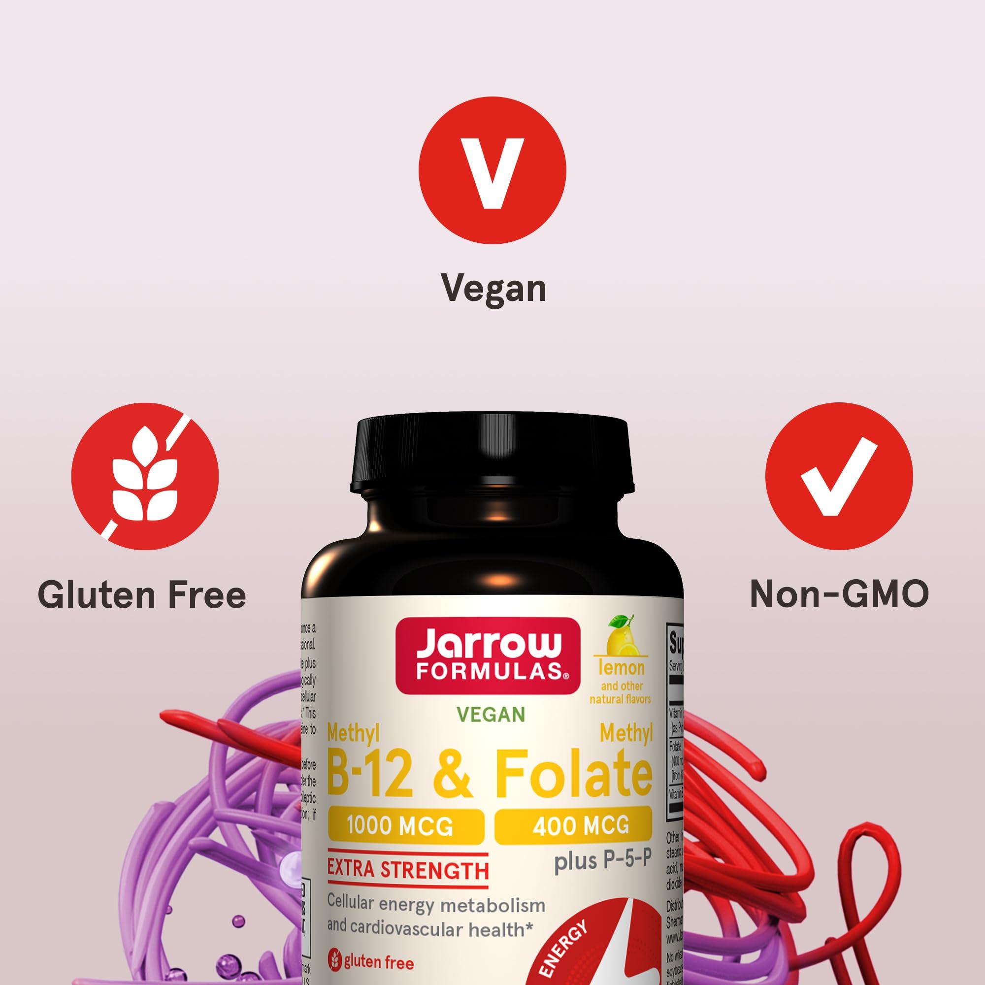 Jarrow Formulas Methyl B-12 1000 MCG and Methyl Folate 400 MCG, Extra Strength, Cellular Energy Metabolism and Cardiovascular Health Formula(1) With P-5-P, 100 Chewable Tablets, Up to a 100 Day Supply - Image 5