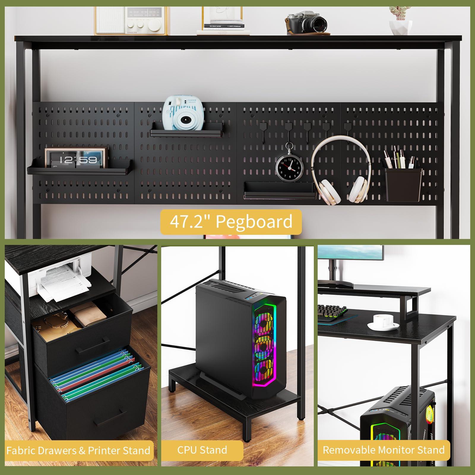 Yoobure L Shaped Desk with Pegboard, Reversible Computer Desk with Drawers & Storage Shelves, Gaming Desk with LED Lights & Power Outlets, Office Desk with Monitor Stand Corner Desk Home Office Desks - Image 5