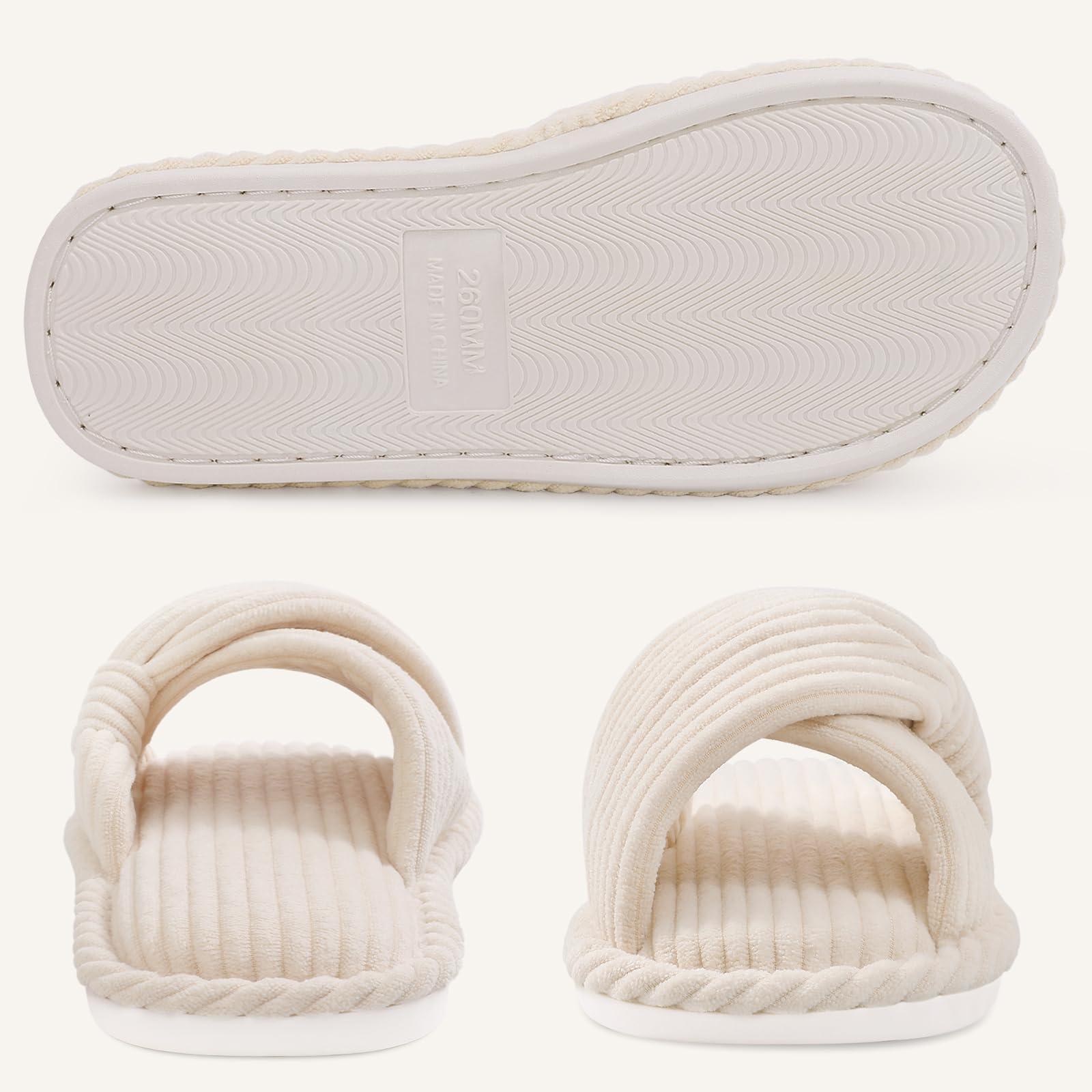 Evshine Summer House Slippers for Women Corduroy Cross Bow Indoor Slippers Open Toe Slip On Bedroom Shoes with Memory Foam - Image 5