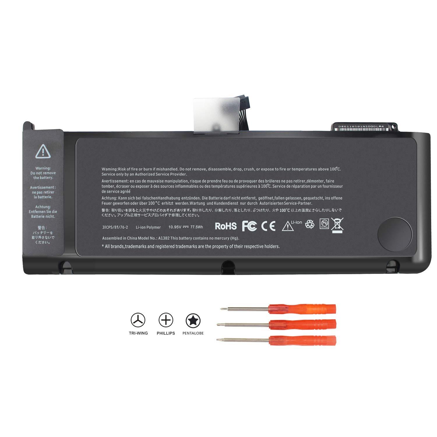 AN·GWEL A1382 Laptop Battery for MacBook Pro 15 inch (only for Early/Late 2011, Mid 2012) A1286 MC721LL/A MC723LL/A 661-5844 020-7134-A[10.95V 77.5WH]