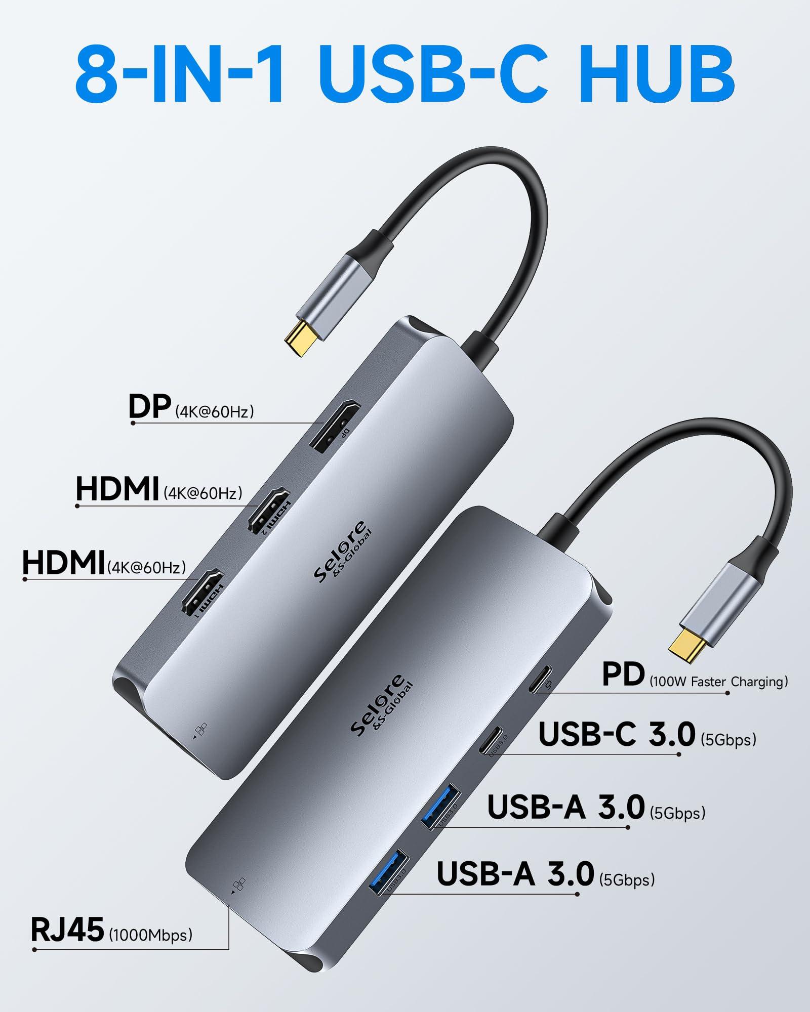 USB C Docking Station Dual Monitor, Selore Docking Station 3 Monitors Triple 4K Display with 2 HDMI, DisplayPort, 1 Gbps Ethernet, 100W PD Charging, USB 3.0 Ports Adapter for Dell, HP, Lenovo,etc - Image 2