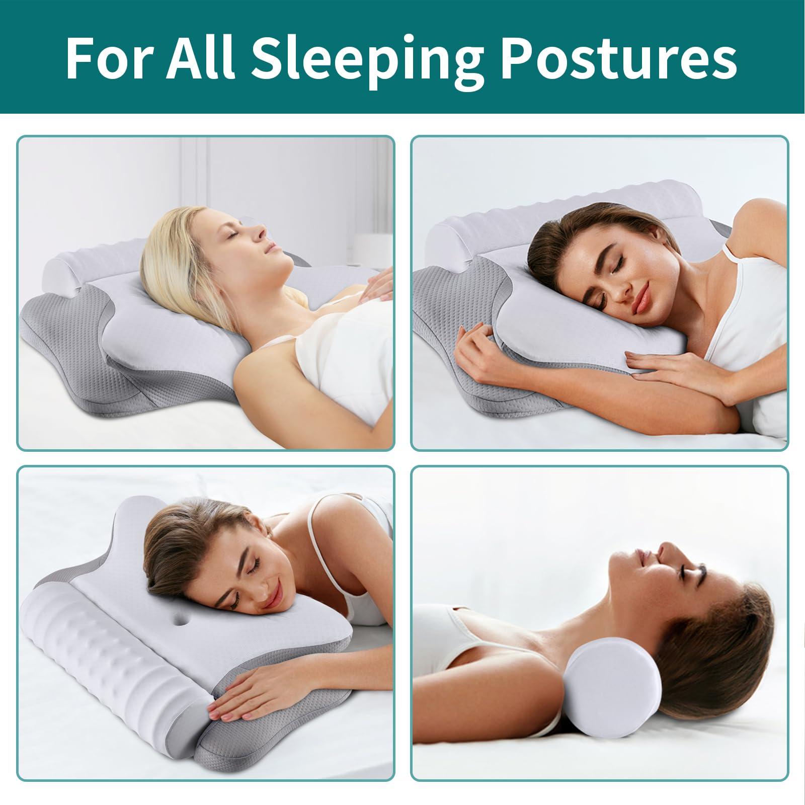 onesmile Cervical and Roll Neck Pillow-2 in 1 Removable Ergonomic for Pain Relief, Support for Sleeping, Memory Foam for Side, Back & Stomach Sleepers (Grey) - Image 7