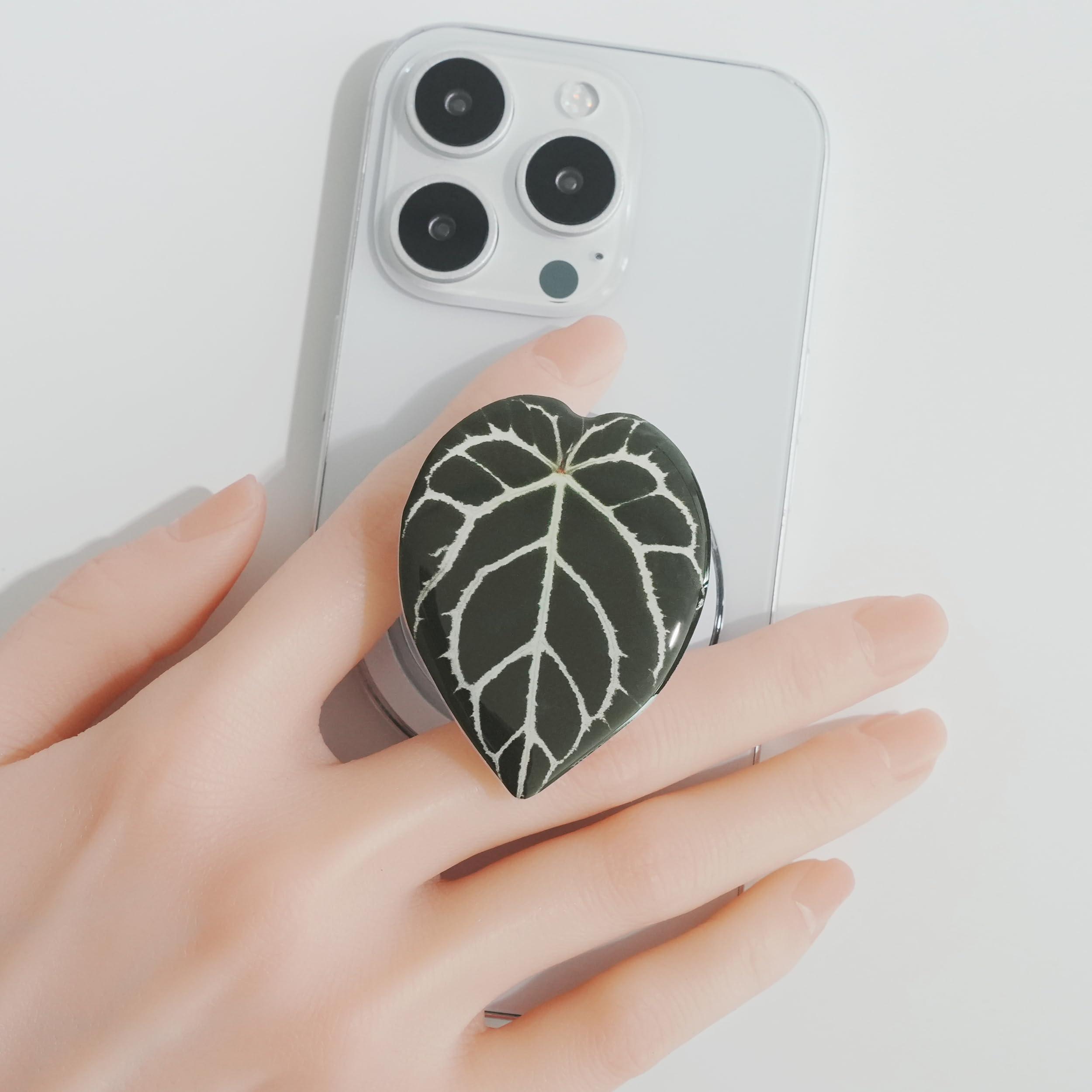 OnTheGrip Compatible with Magsafe Magnetic Cute Acrylic Tropical Leaf Design Collapsible Mobile Phone Grip Stand Holder for Smartphone Tablet Cell Phone Accessory (Crystallinum Dark) - Image 2