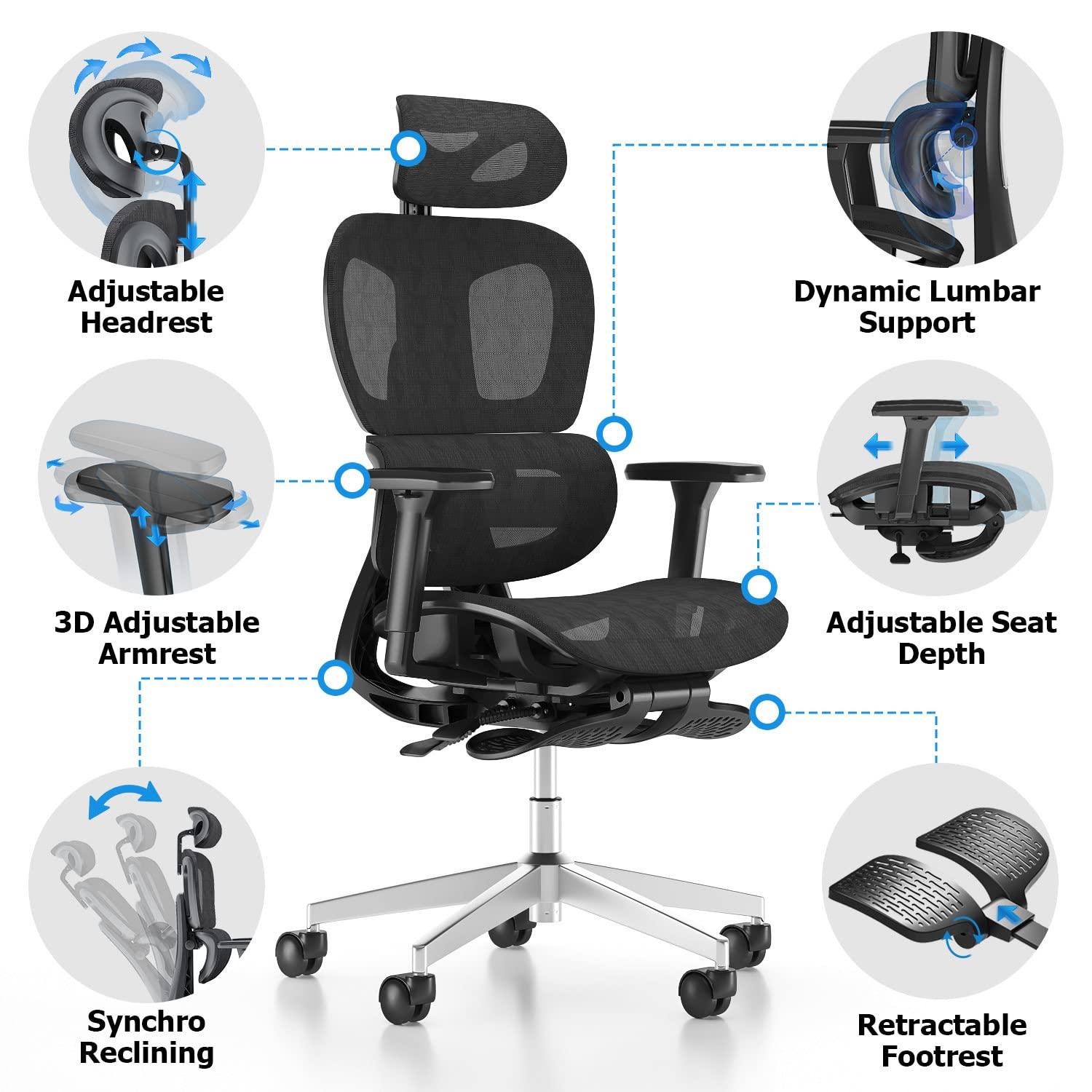 PatioMage Ergonomic Mesh Office Chair with 3D Adjustable Armrest,High Back Desk Computer Chair Ergo3d Ergonomic Office Chair with Wheels for Home & Office Black - Image 4