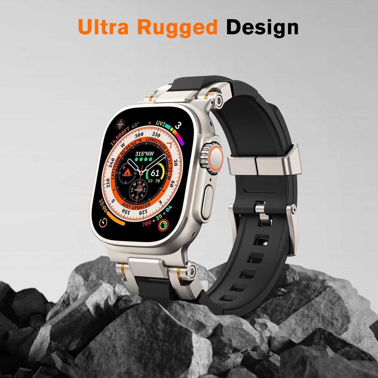 amBand Bands Compatible with Apple Watch Ultra 2/1 49mm, M1 Sport Series Rugged Durable Strap with Metal Connector to Match Ultra's Titanium Case for iWatch 49 mm Men Titanium/Black - Image 2