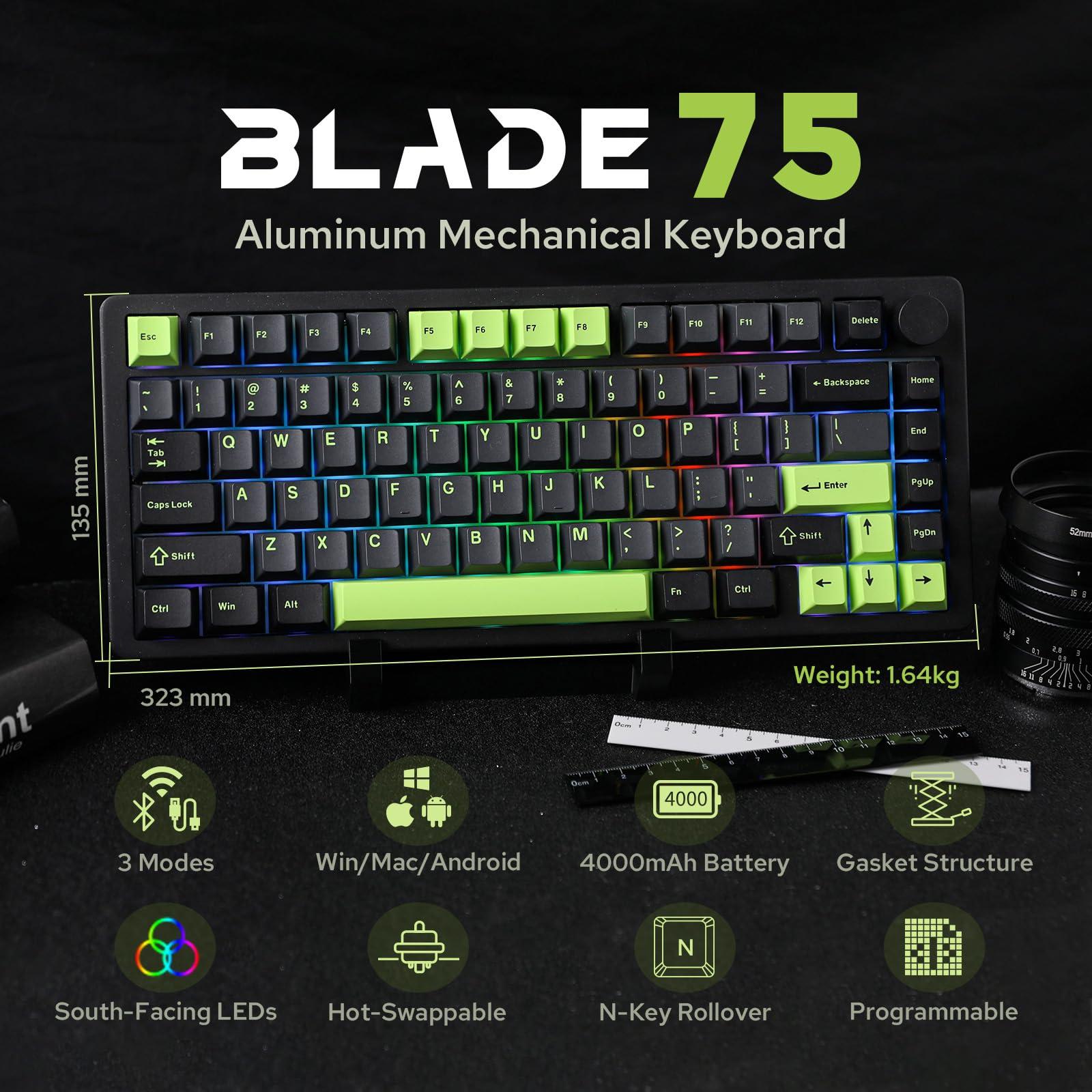 MechLands Blade75 Wireless Aluminum Mechanical Gaming Keyboard, BT5.0/2.4GHz/USB-C Hot Swappable Custom Creamy Keyboard with 4000mAh Battery, Knob, RGB Backlit, NKRO for Win/Mac/Games/Office (Black) - Image 2