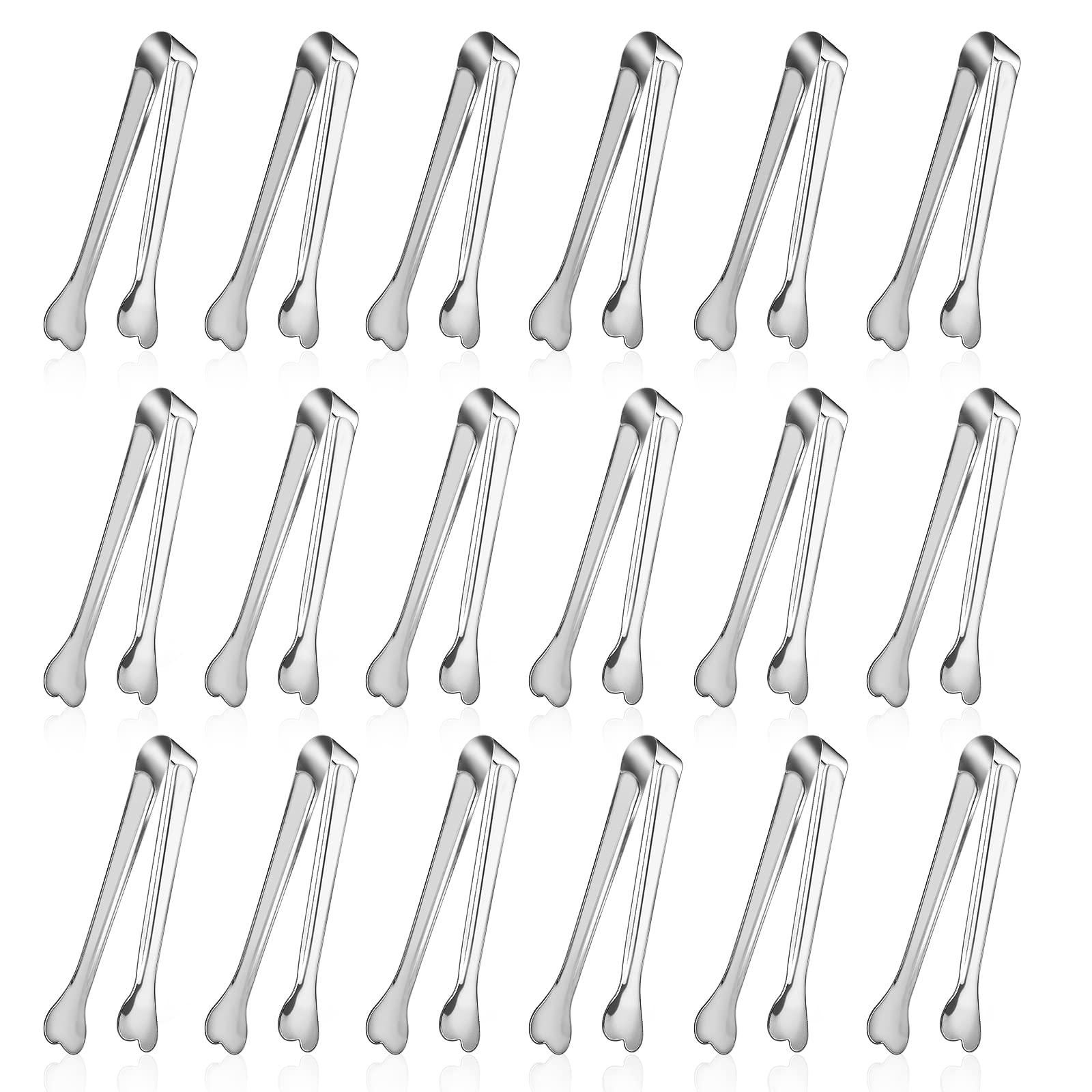 Dmoera 18 Pack Premium Small Serving Tongs, Mini Stainless Steel Appetizer Tongs 4.33Inch Silver