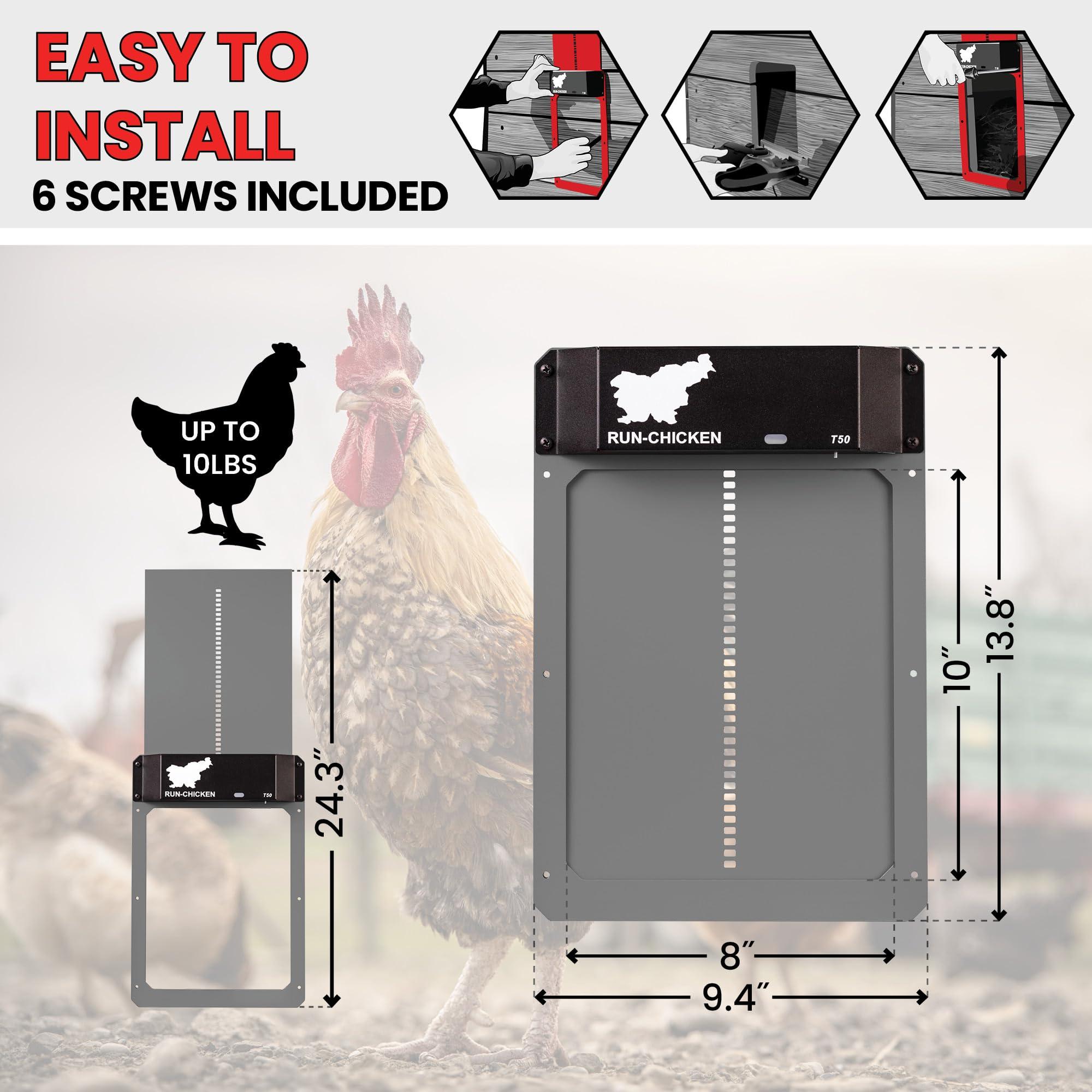RUN-CHICKEN Door Automatic Chicken Coop Door Opener with Timer, Programmable Light Sensor, Battery Powered, Evening and Morning Delay, Aluminum , Model T50, (Gray) - Image 4