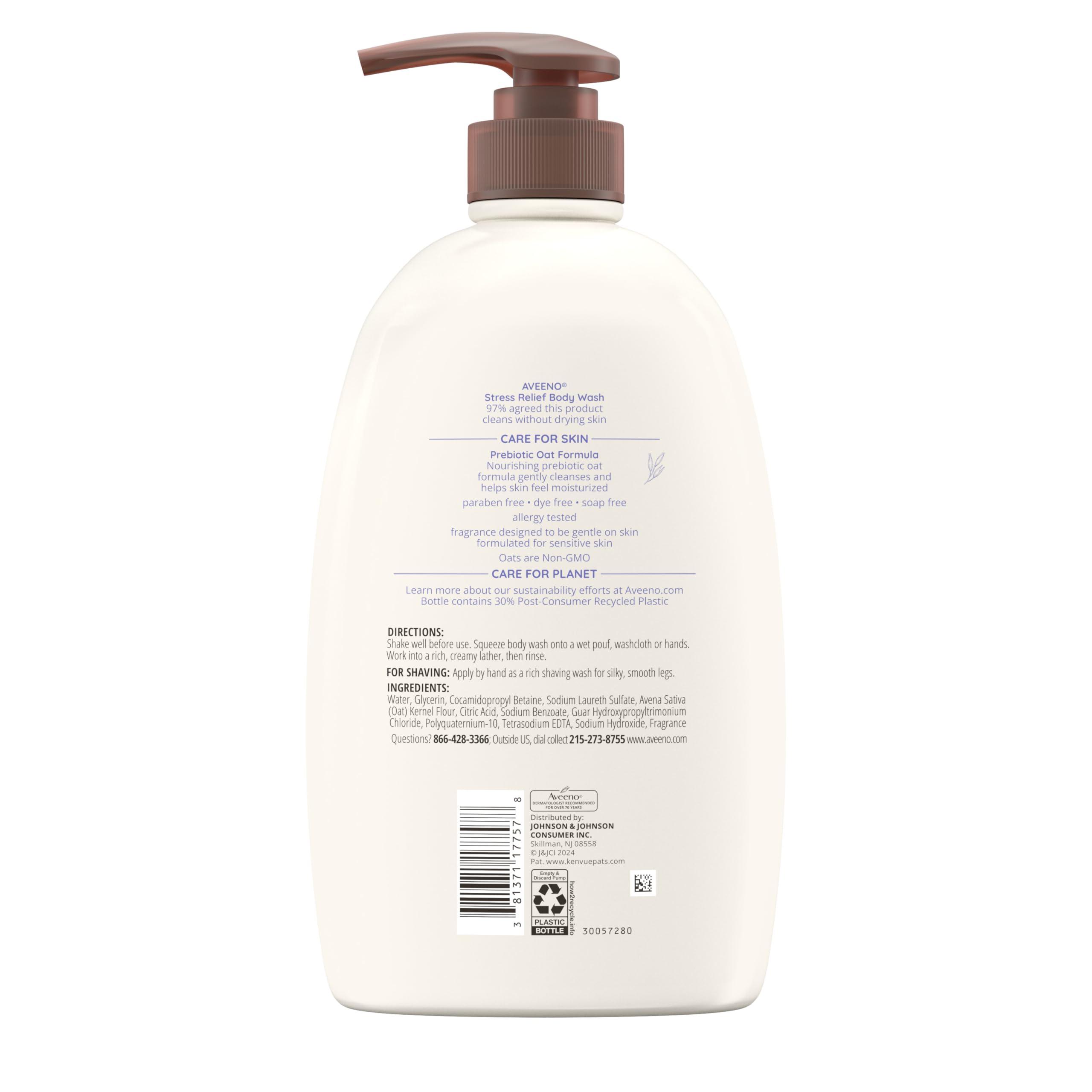 Aveeno Stress Relief Body Wash with Nourishing Oat & Lavender Scent for Sensitive Skin, Gently Cleanses & Helps You Feel Calm & Relaxed in the Shower, Soap-Free, 33 fl. oz - Image 9