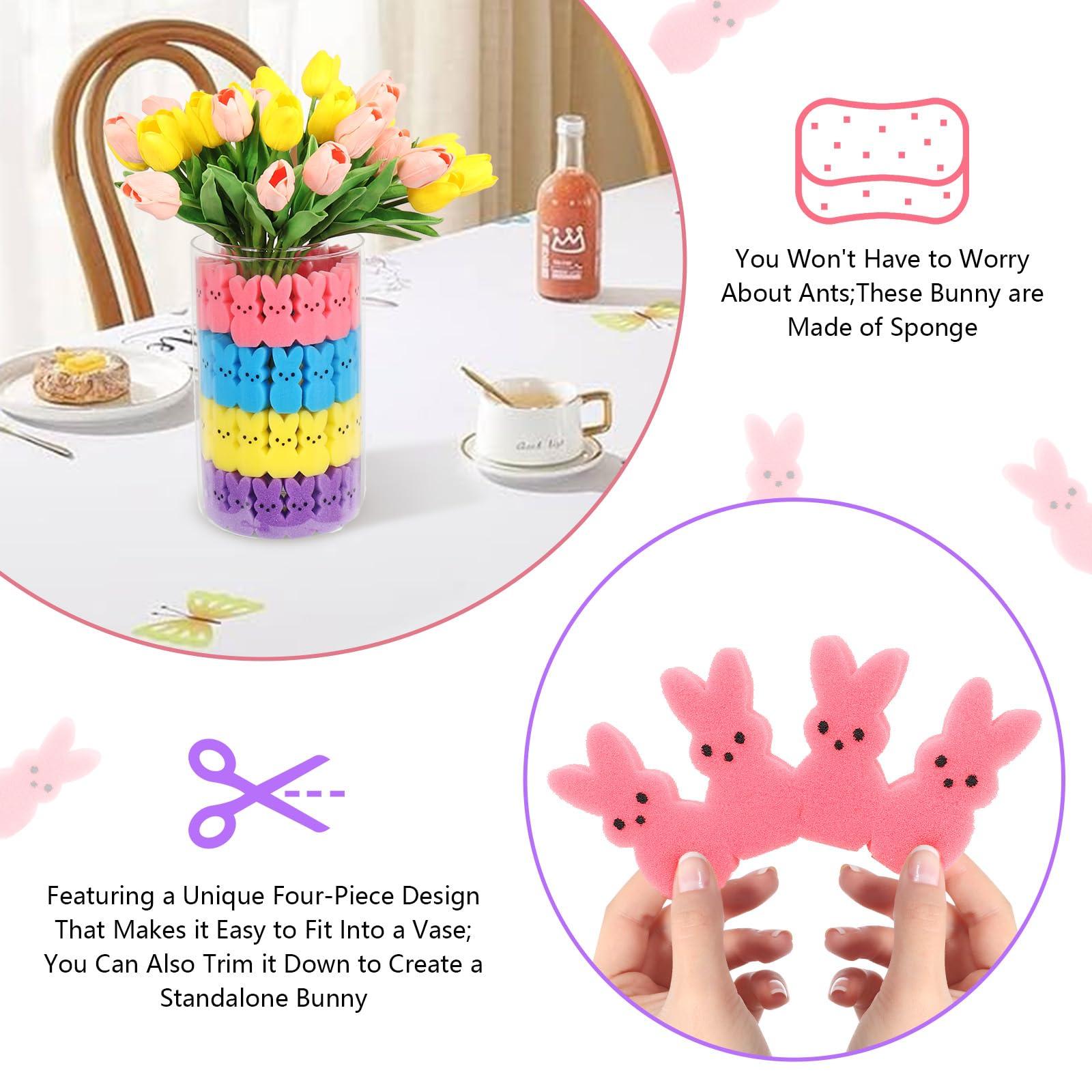Lettry Easter Decorations, 64pcs Cute Sponges Bunnies Vase Filler, Spring Indoor Decor for Tiered Tray andTable Decorations(Mixed Colors) - Image 4