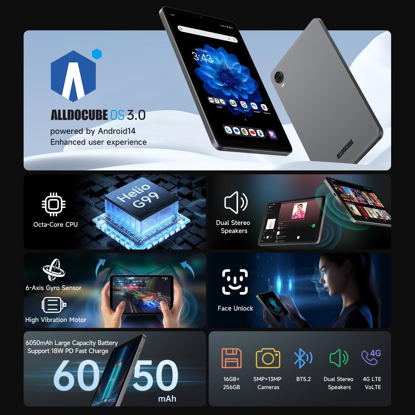 ALLDOCUBE Android 14 Tablet, 8.4 inch Helio G99 iPlay 60 Mini Pro Tablet, 16GB RAM 256GB ROM 512GB Expandable, FHD 1920x1200 Display, Widevine L1, 6050mAh, 5MP/13MP Camera, 4G LTE Bluetooth 5.2 - Image 2
