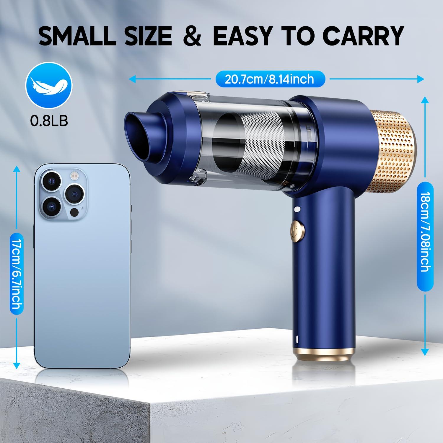JONYJ Handheld Car Vacuum Cleaner, 16000PA Hand Held Vacuum Portable Cordless, 2 in 1 Air Duster and Vacuum Cleaner with LED Light, Multi-Nozzles, 120W High Power Mini Vacuum for Home, Pet, Office - Image 2