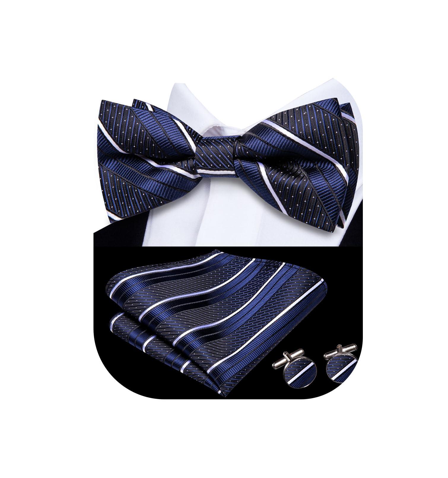 Dubulle Mens Paisley Striped Bowtie Set Pre-tied Bowtie for Men and Pocket Square Set Wedding Business