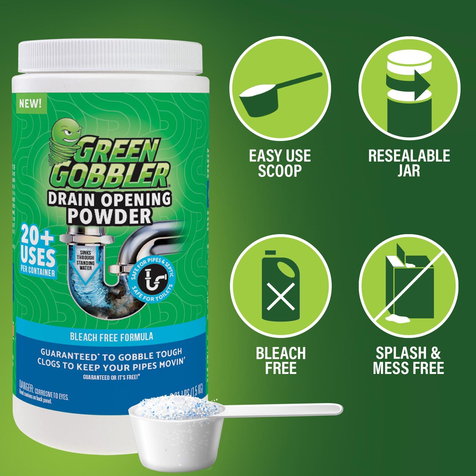 Green Gobbler Drain Clog Remover & Drain Cleaner Powder, 20+ Treatments, Maintenance Breaks Down Grease, Paper, Fat & Oil, Septic Safe - Image 4