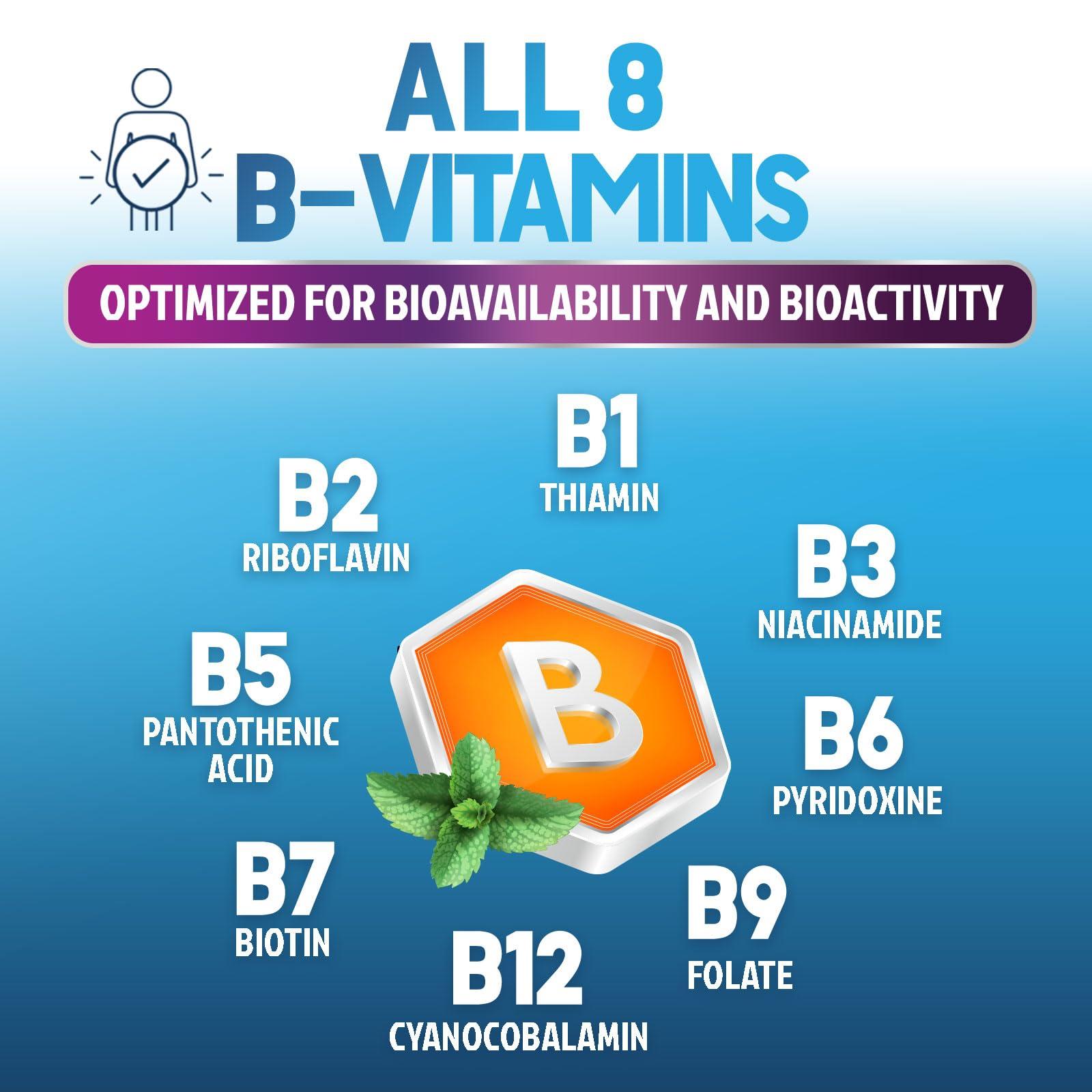 Vitamin B Complex Capsules with Vitamins B6 B12 B100 C Biotin Folate & Folic Acid - Supplement for Heart, Brain, & Nerve Support - Super Complete B-Complex for Immune & Energy Support - 60 Capsules - Image 3