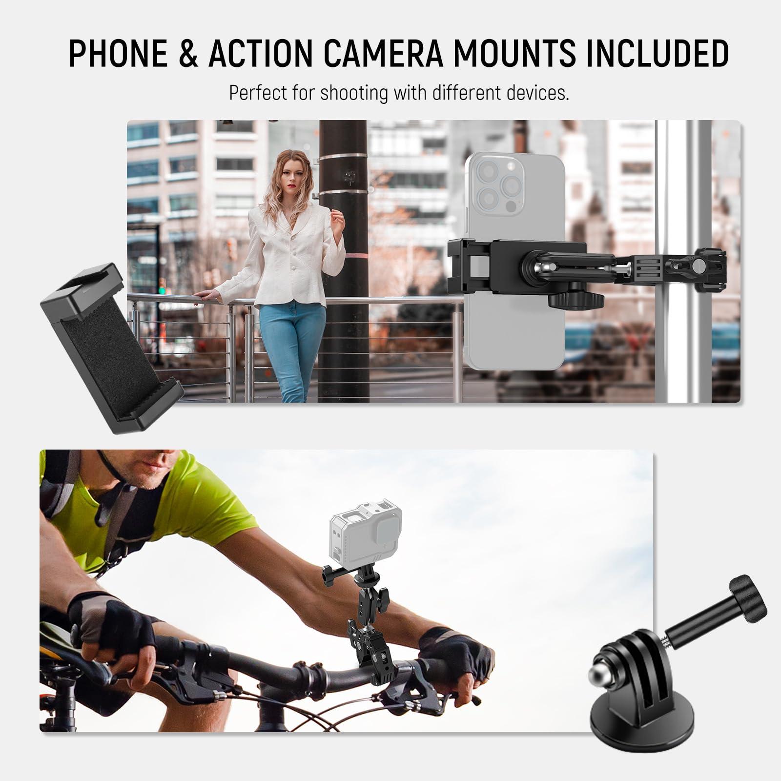 NEEWER Super Clamp with 3" Dual Ballhead Magic Arm, Cold Shoe, 1/4" Threads, Phone/Action Camera Mount Adapter for Desk Tripod Tube Crossbar Gimbal Rods Compatible with SmallRig GoPro DJI, ST83 - Image 7