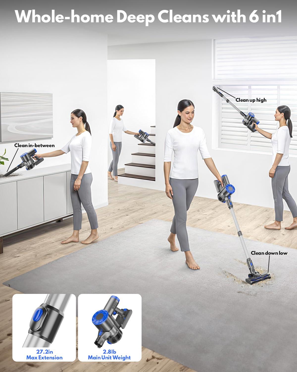 AIRDIYA Cordless Vacuum Cleaner, Power Suction Stick Vacuum Cleaners with 2200 mAh Battery,8-in-1 Lightweight Self-Standing, 35 Mins Runtime for Home Hard Floor Low-Pile Carpet Pet Hair - Image 9