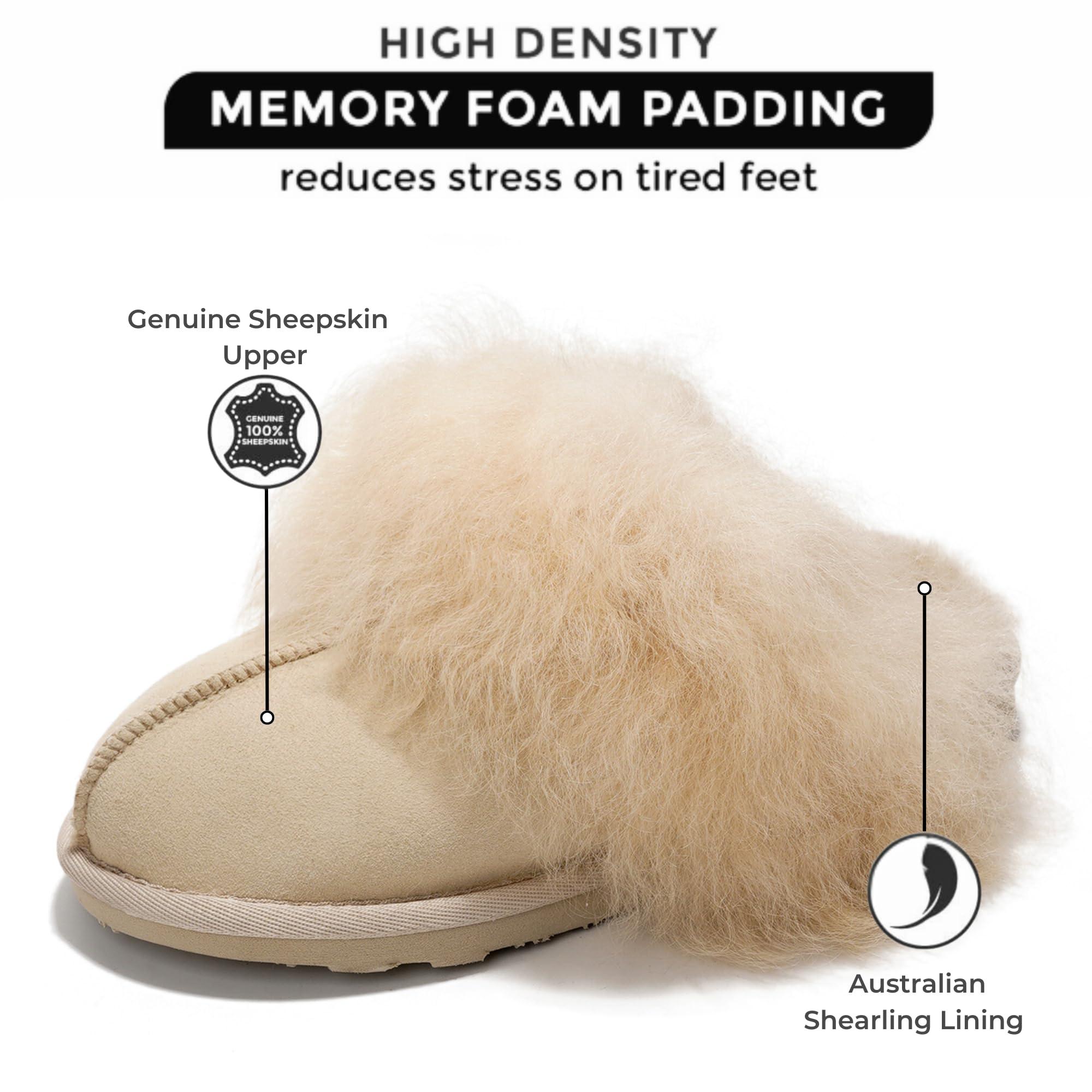 Project Cloud 100% Australian Sheepskin Scuff Slippers for Women - Genuine Shearling Memory Foam Slides for Women - Non-Slip Womens Slippers (Ryann) - Image 2