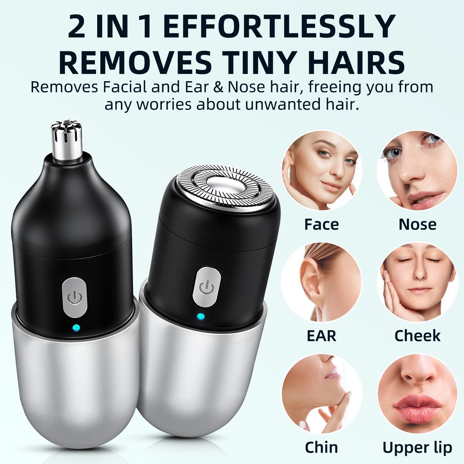 Facial - Nose Hair Remover Women and Men, 2 in 1 Professional USB Rechargeable Electric Face Shaver and Nose Trimmer, Facial Hair Trimmer Body Grooming with Waterproof Dual Edge Blades (Silver) - Image 2