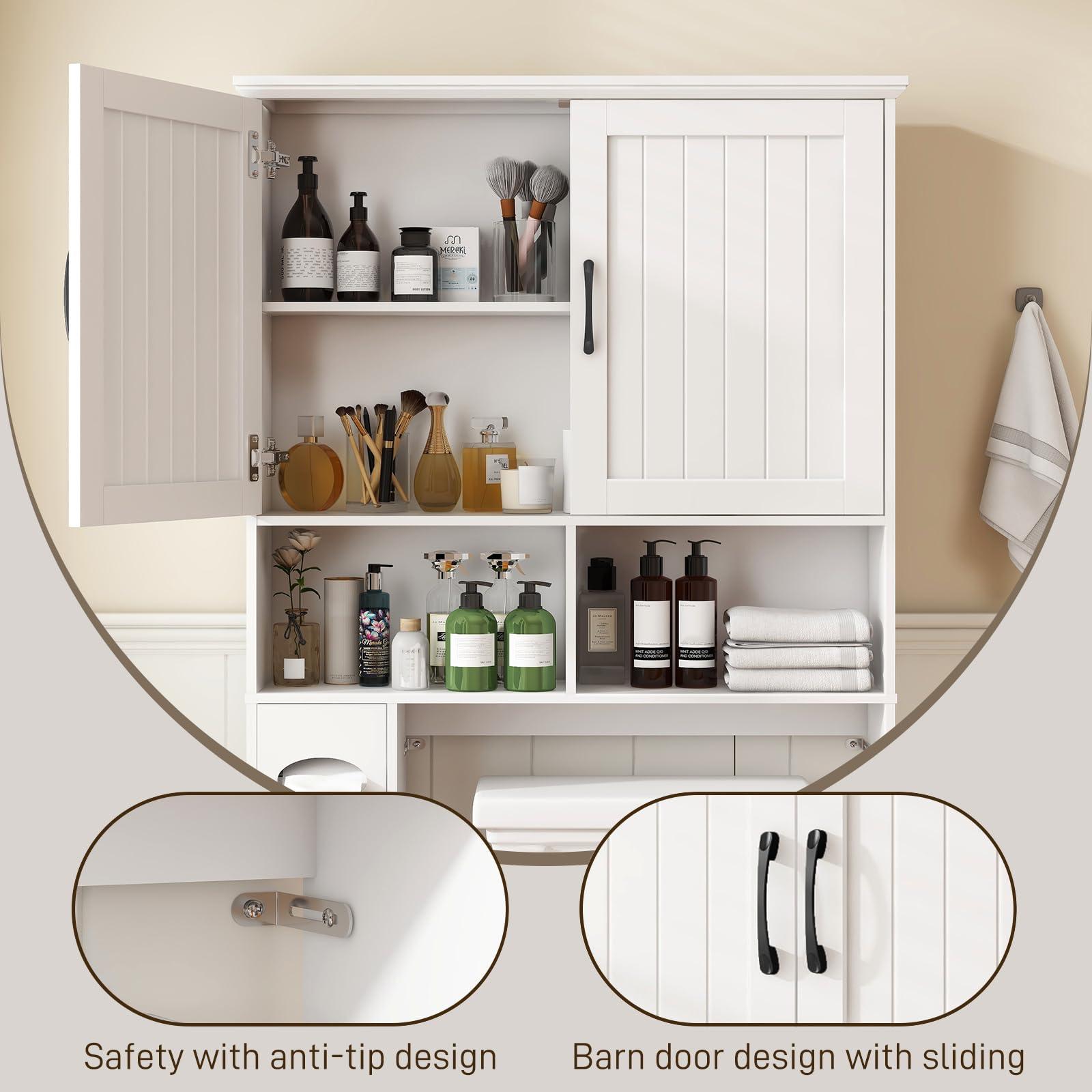Over The Toilet Storage Cabinet, Farmhouse Storage Cabinet Over Toilet with Barn Door& Toilet Paper Holder Stand，Home Space-Saving Toilet Rack, for Bathroom, Restroom, Laundry. - Image 3