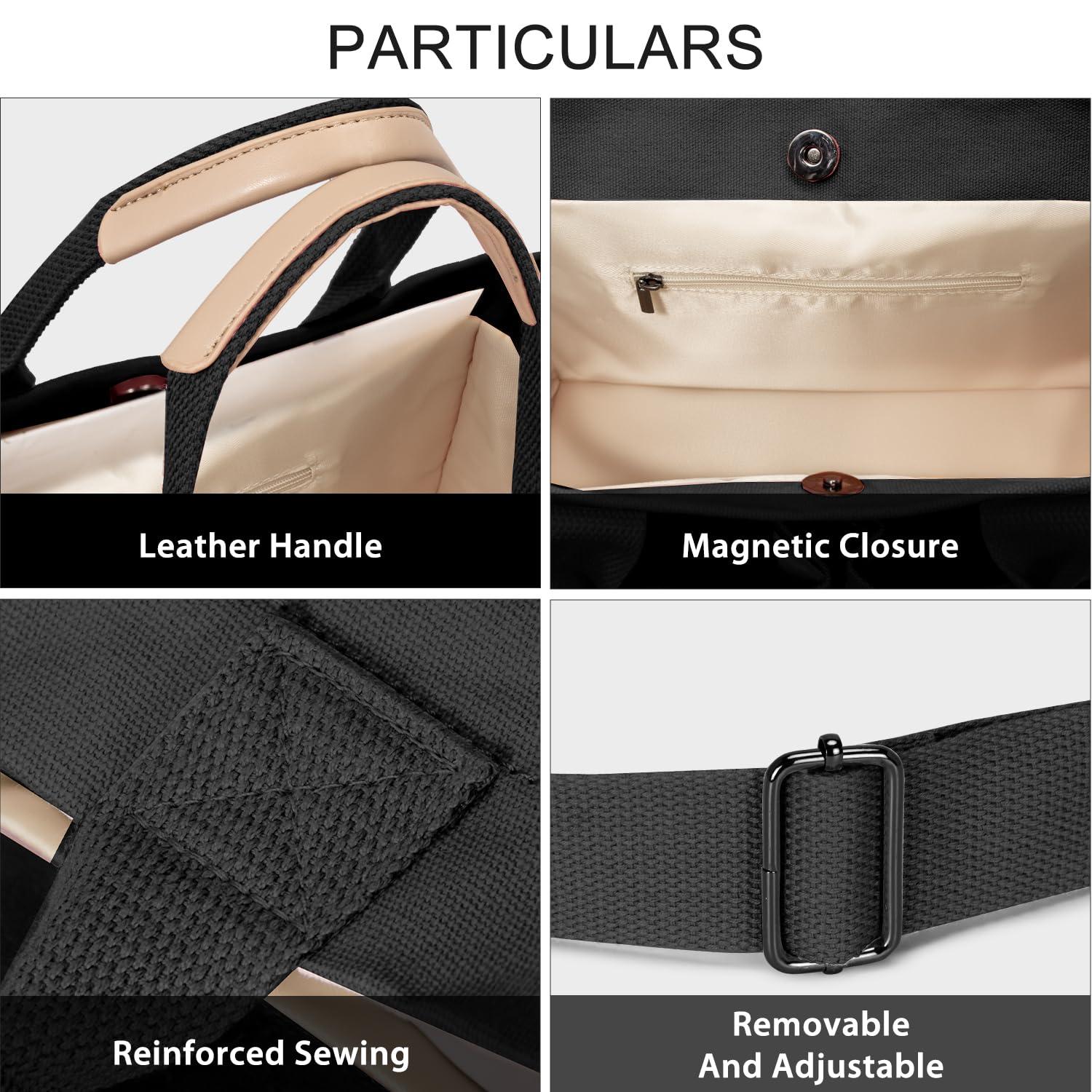 Tote Bags for Women Canvas Tote Purse Crossbody Bags with Pockets Top Handle Shoulder Handbags Satchel Bags for Women - Image 5
