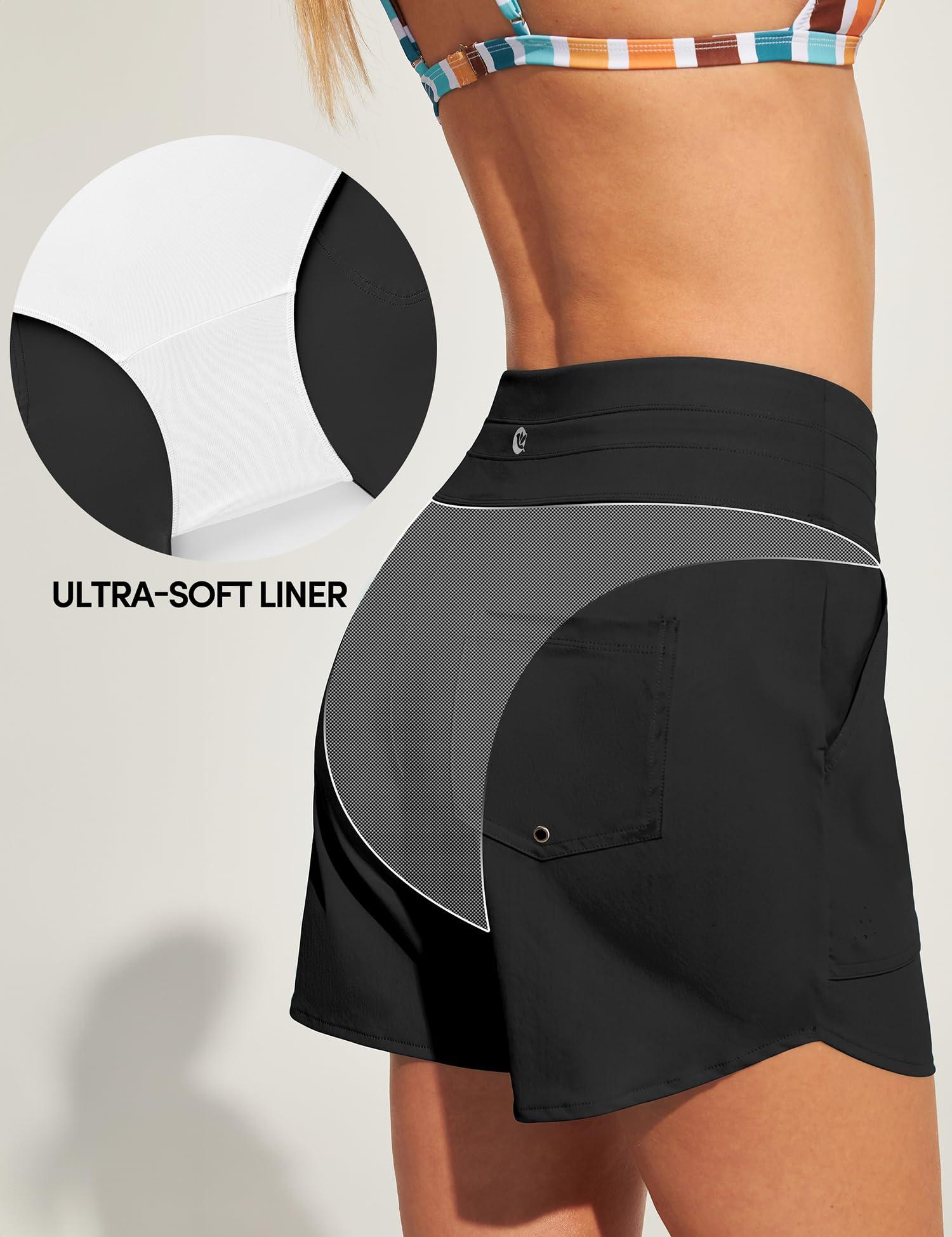IUGA Womens 5" Swim Board Shorts Stretchy High Waisted Beach Shorts for Women Quick Dry UPF 50+ Swimsuit Bottoms with Liner - Image 3