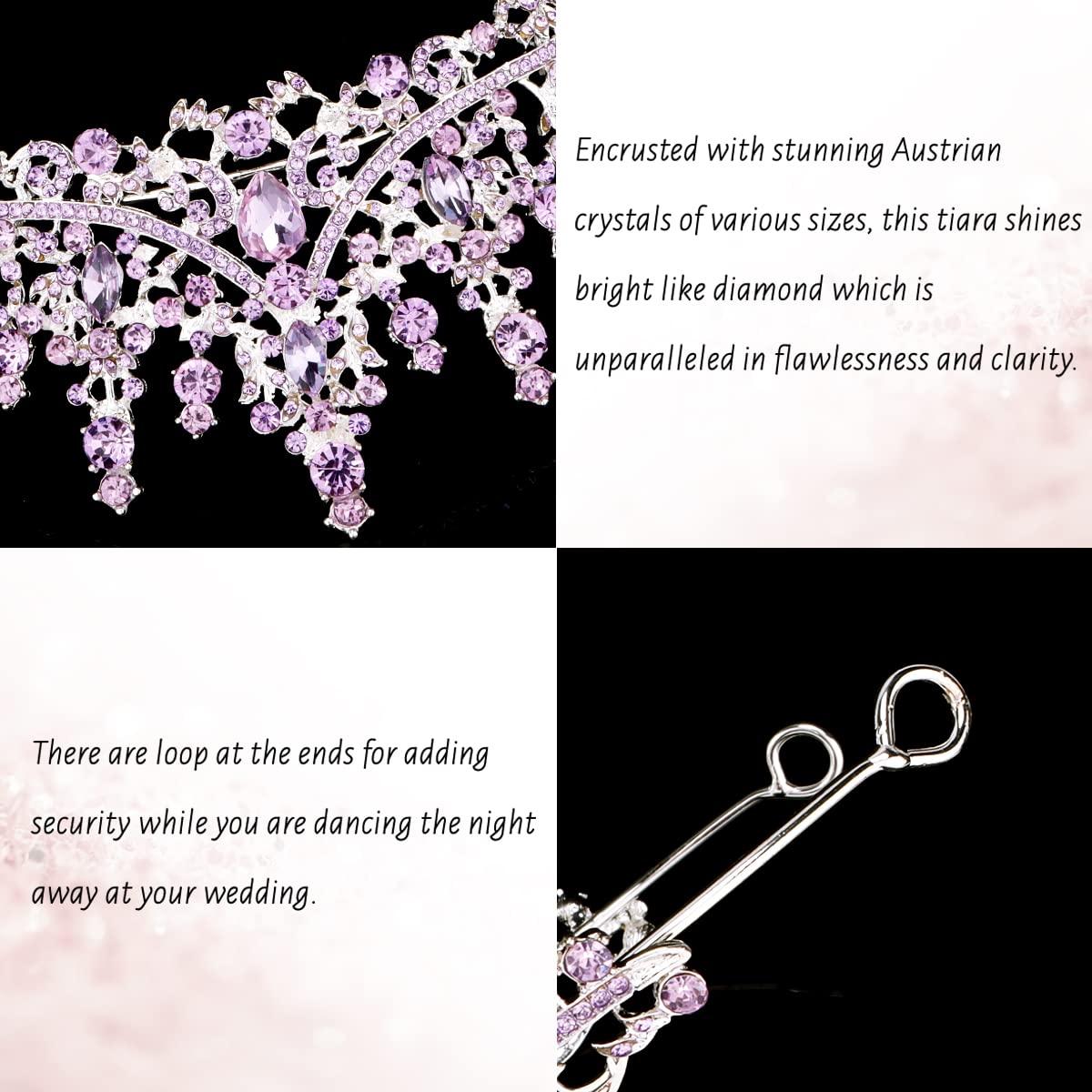 TOBATOBA Tiaras for Women, Purple Crystal Tiara Crowns for Women, Wedding Tiara for Bride Queen Crown, Royal Princess Quinceanera Headpieces for Birthday Prom Pageant Halloween Cosplay Accessories - Image 7