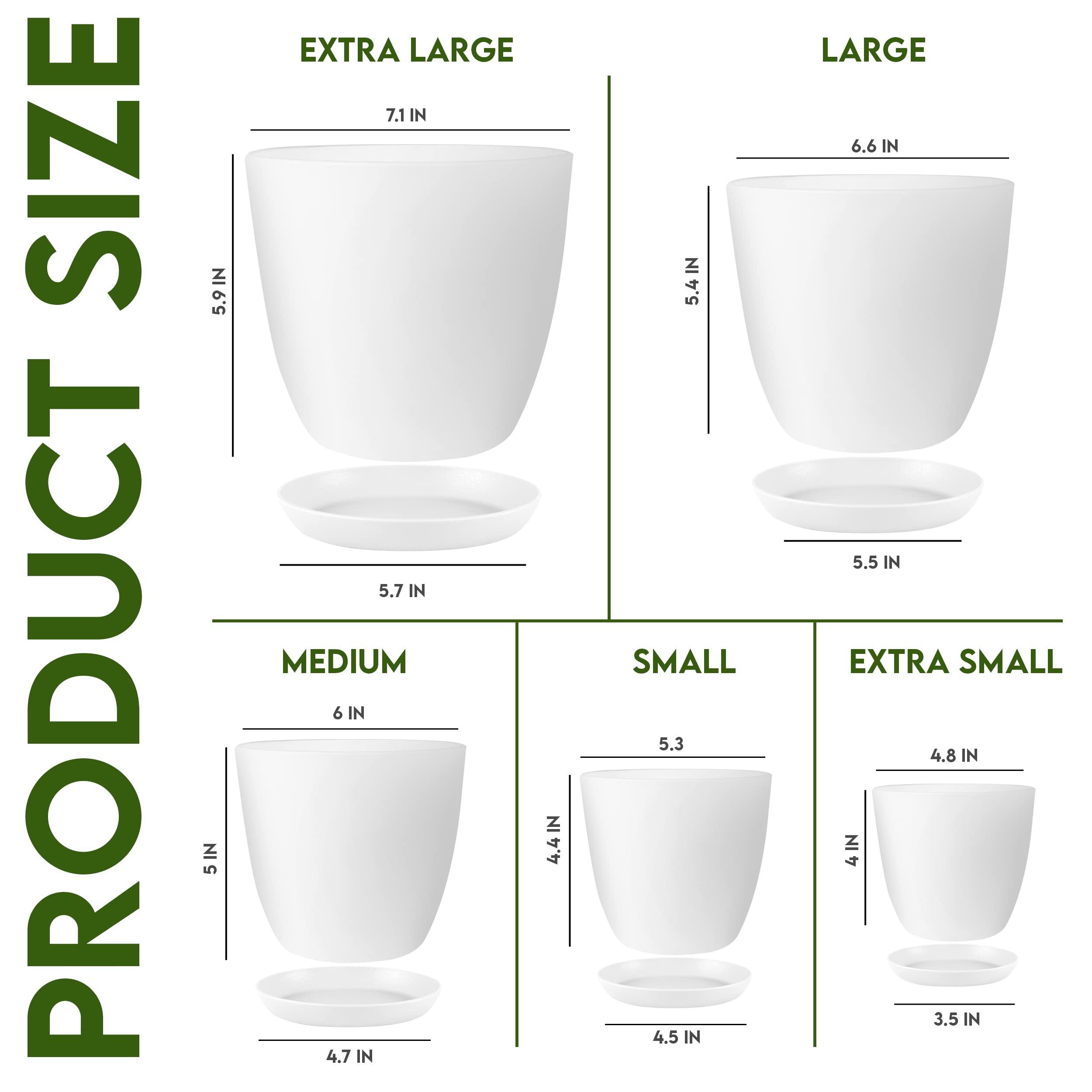 Utopia Home - Plant Pots Indoor with Drainage - 7/6.6/6/5.3/4.8 Inches Garden Flower Pots for Indoor Planter - 5 Pack White Plastic Planters - Ideal for Stocking Stuffers or Room, Office Home Decor - Image 3