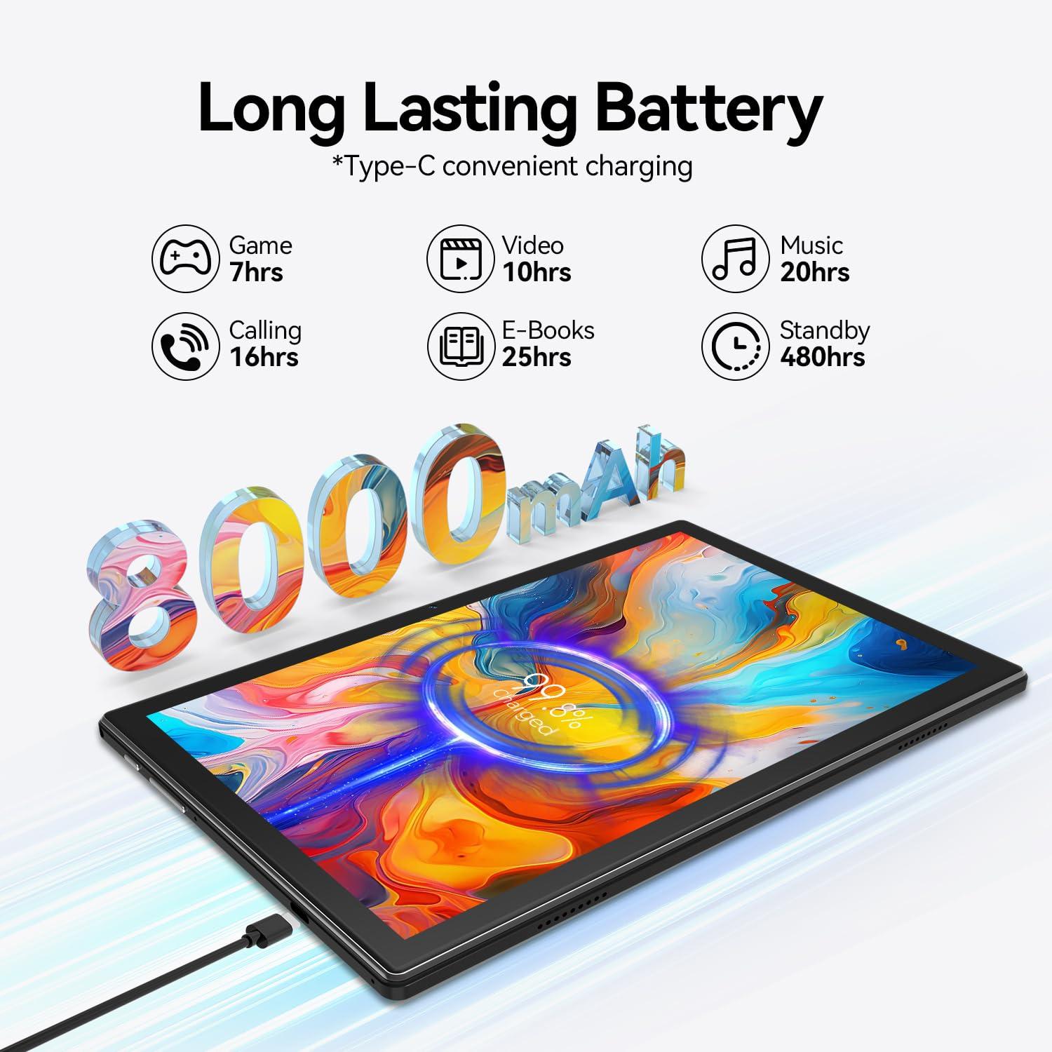 Android 13 Tablet 2025 Latest 10 inch Octa-Core Tableta, 128GB ROM+16GB RAM (8+8 Virtual)+1TB Expand, 5G WiFi Tablets with 13MP+8MP Camera, 8000 mAh Battery, 2 in 1 Tablet with Keyboard, Mouse, Case - Image 4