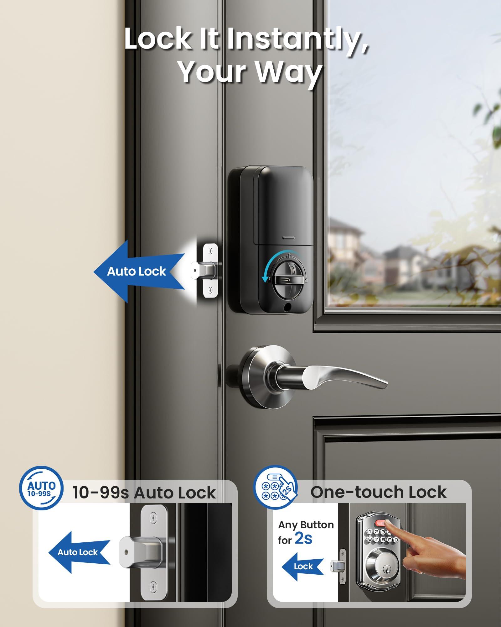 Veise Keyless Entry Door Lock with 2 Lever Handles - Electronic Keypad Deadbolt, Easy Installation Digital Smart Front Door Lock Set, Satin Nickel - Image 5