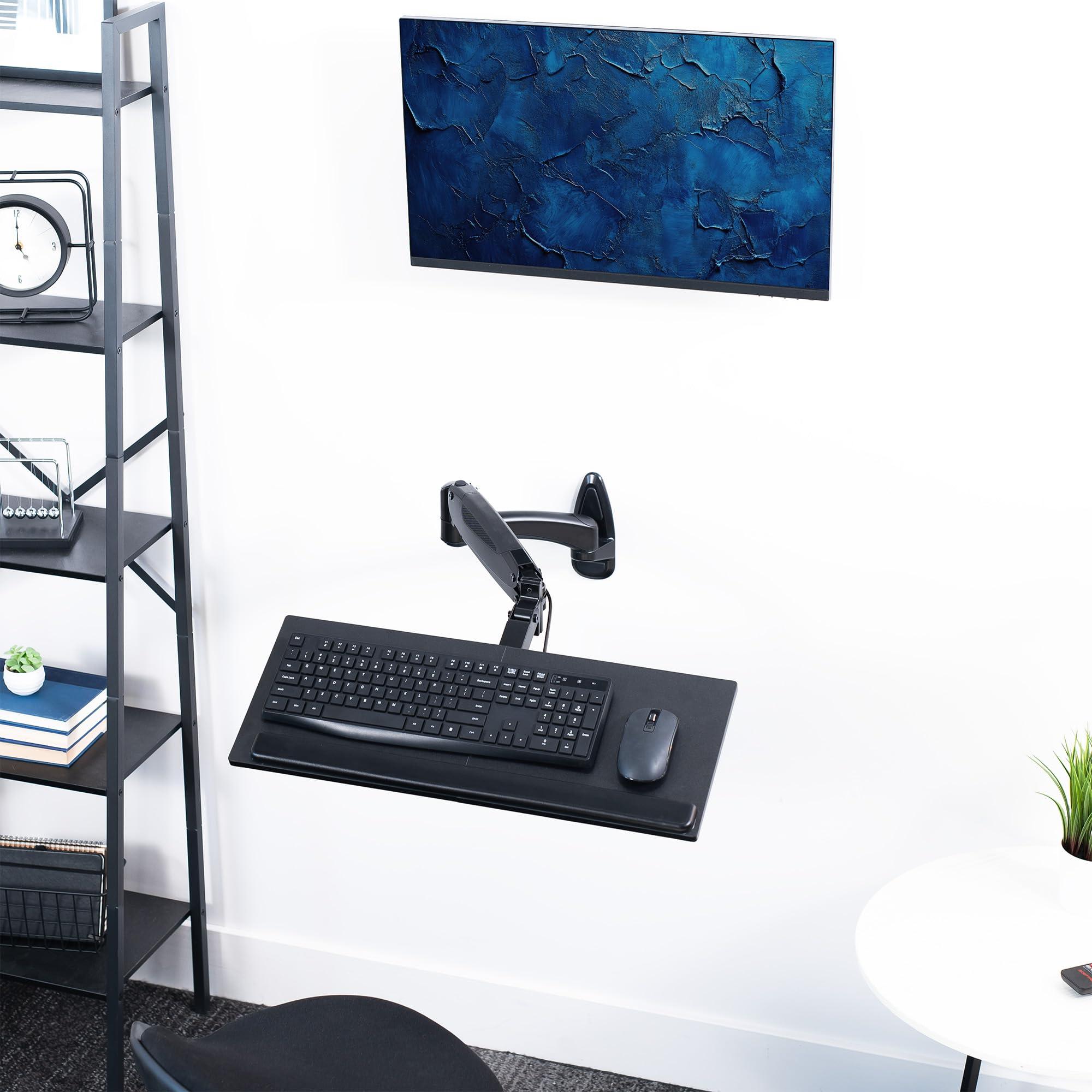 VIVO Sit-Stand 24 Inch Pneumatic Spring Keyboard and Mouse Tray Wall Mount, Counterbalance Height Adjustable Typing Platform, Ergonomic Tilt, Black, MOUNT-KB35B - Image 2