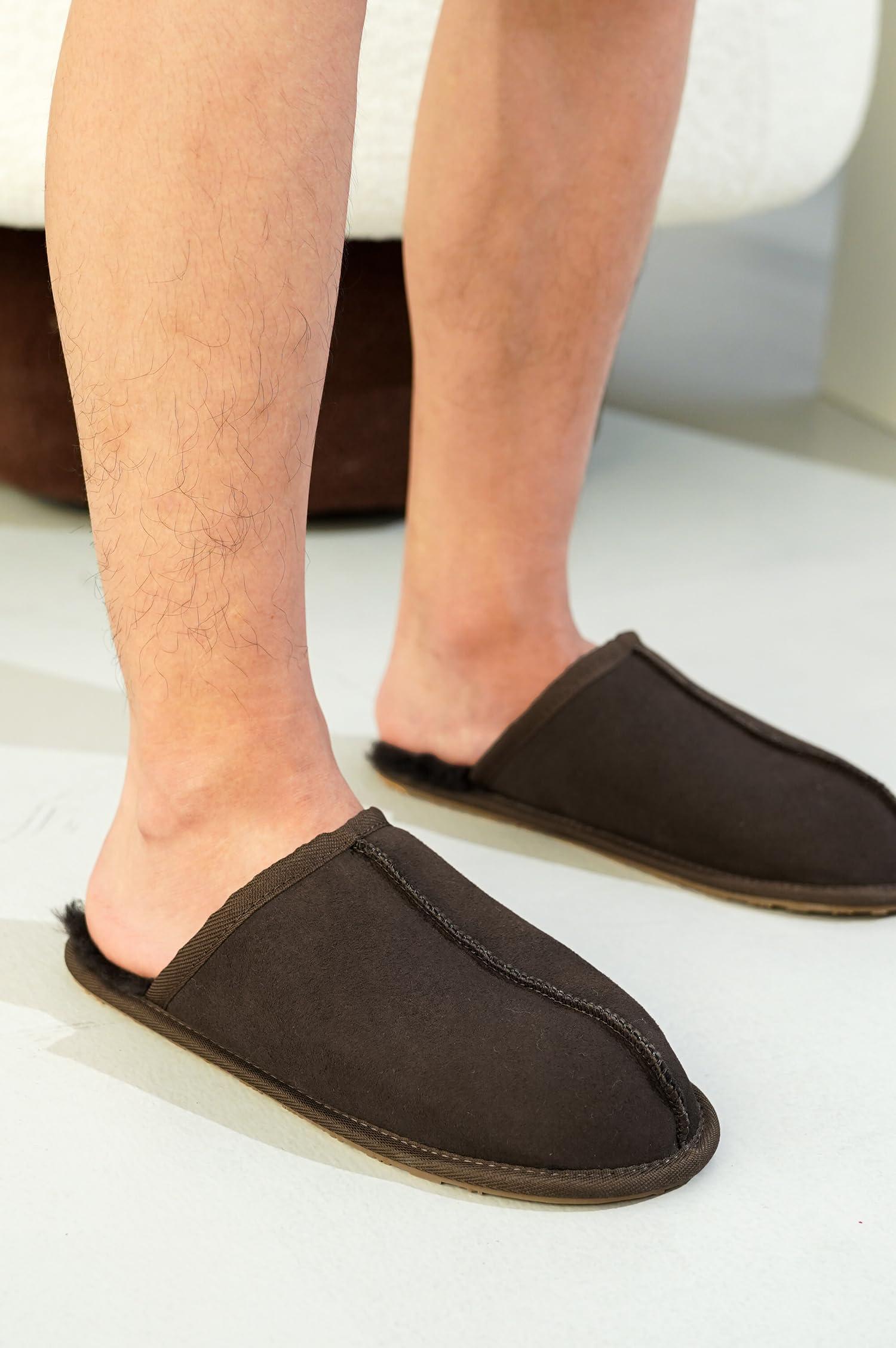 Project Cloud Genuine Sheepskin Upper Mens Slippers - Memory Foam Scuff House Slippers and Non-Slip Comfortable Fall Men Footwear (Colin) - Image 5