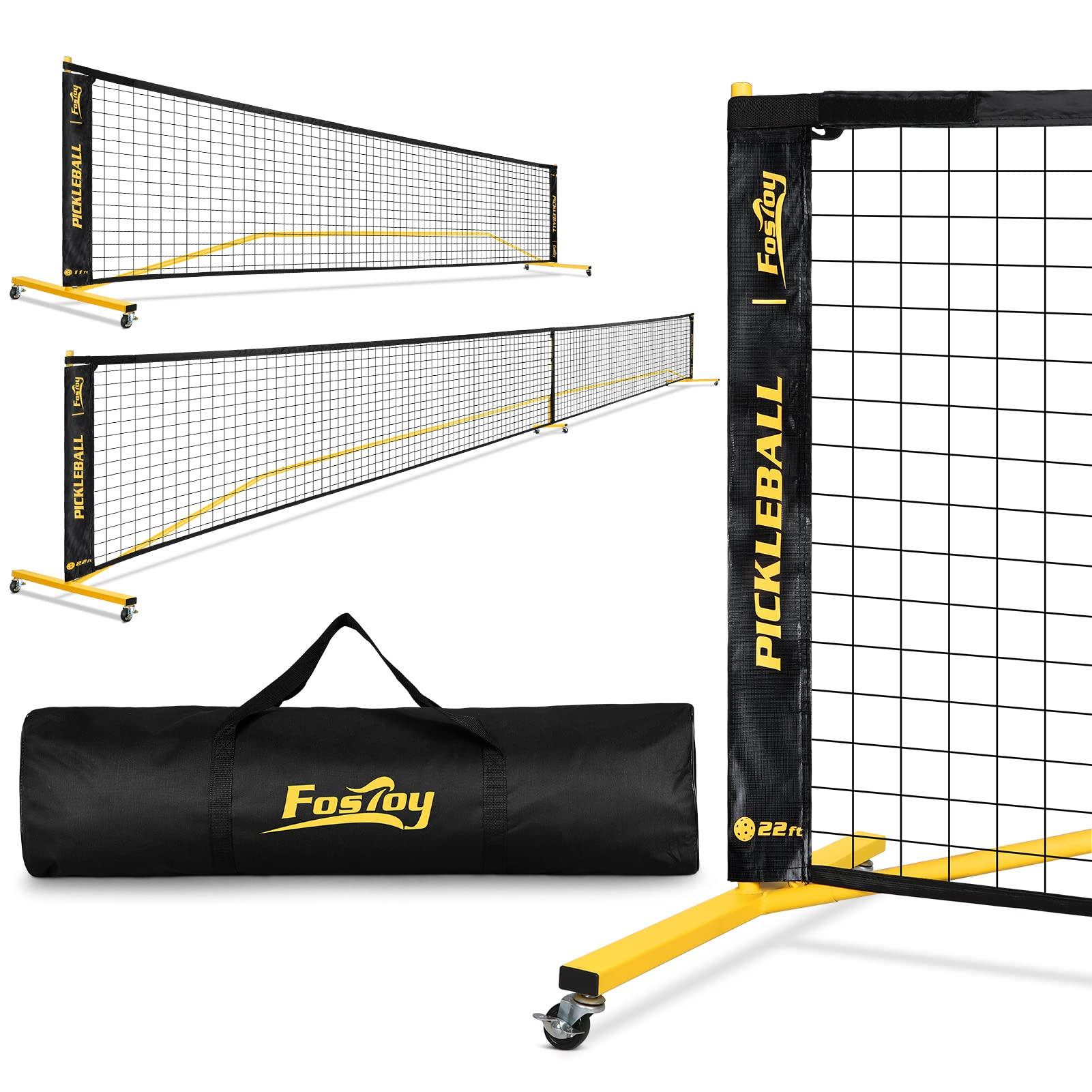 Portable Pickleball Net Set with Wheels, Regulation Size 22 FT & Half Court 11 FT, Steady Metal Frame Pickle Ball Net Set System with Carry Bag for Backyards, Driveways, and Garages