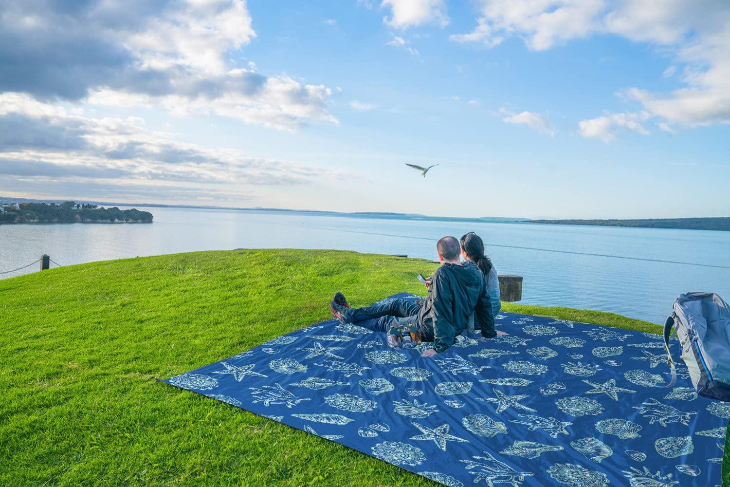 WEKAPO Beach Blanket Waterproof Sandproof Oversized, Extra Large Beach Mat Sand Free, Lightweight & Compact Sand Free Mat with 6 Stakes & 4 Corner Pockets - Image 9