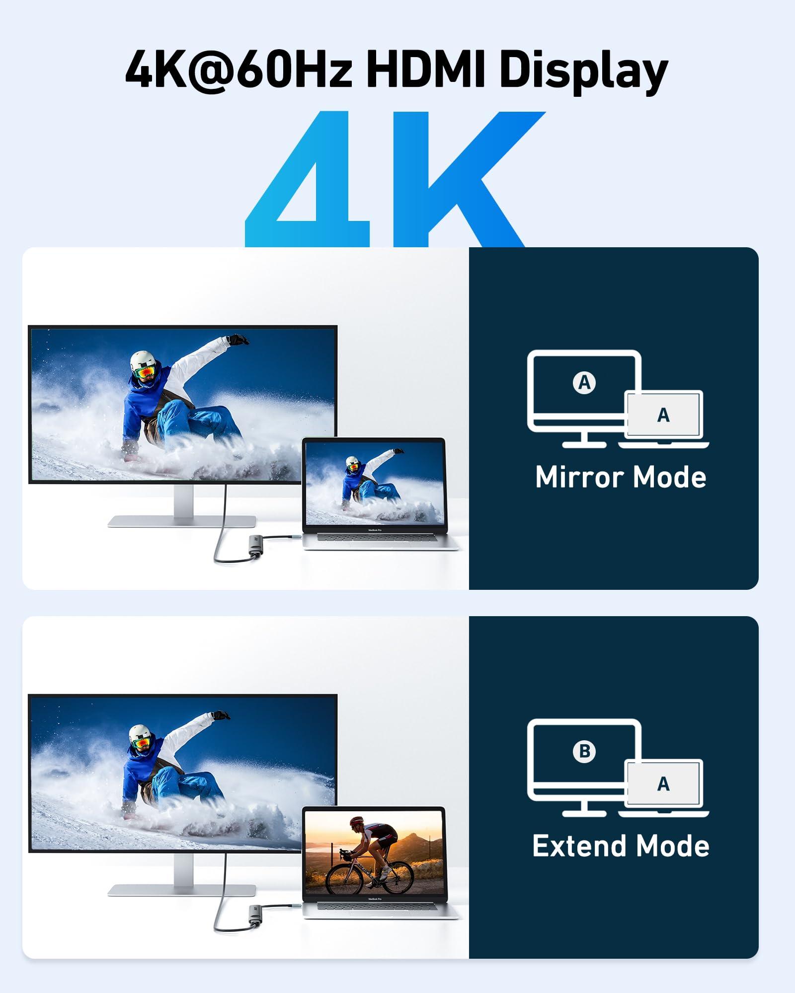 Acer USB C to HDMI Multiport Adapter, 7 in 1 USB-C Hub with HDMI 4K@60Hz, 100W PD, 2 USB-A 3.1 and 1 USB C 3.1 with 5Gbps, SD Card Reader, Type C Dongle for MacBook Pro/air, iPad, iPhone 16/15, Grey - Image 3