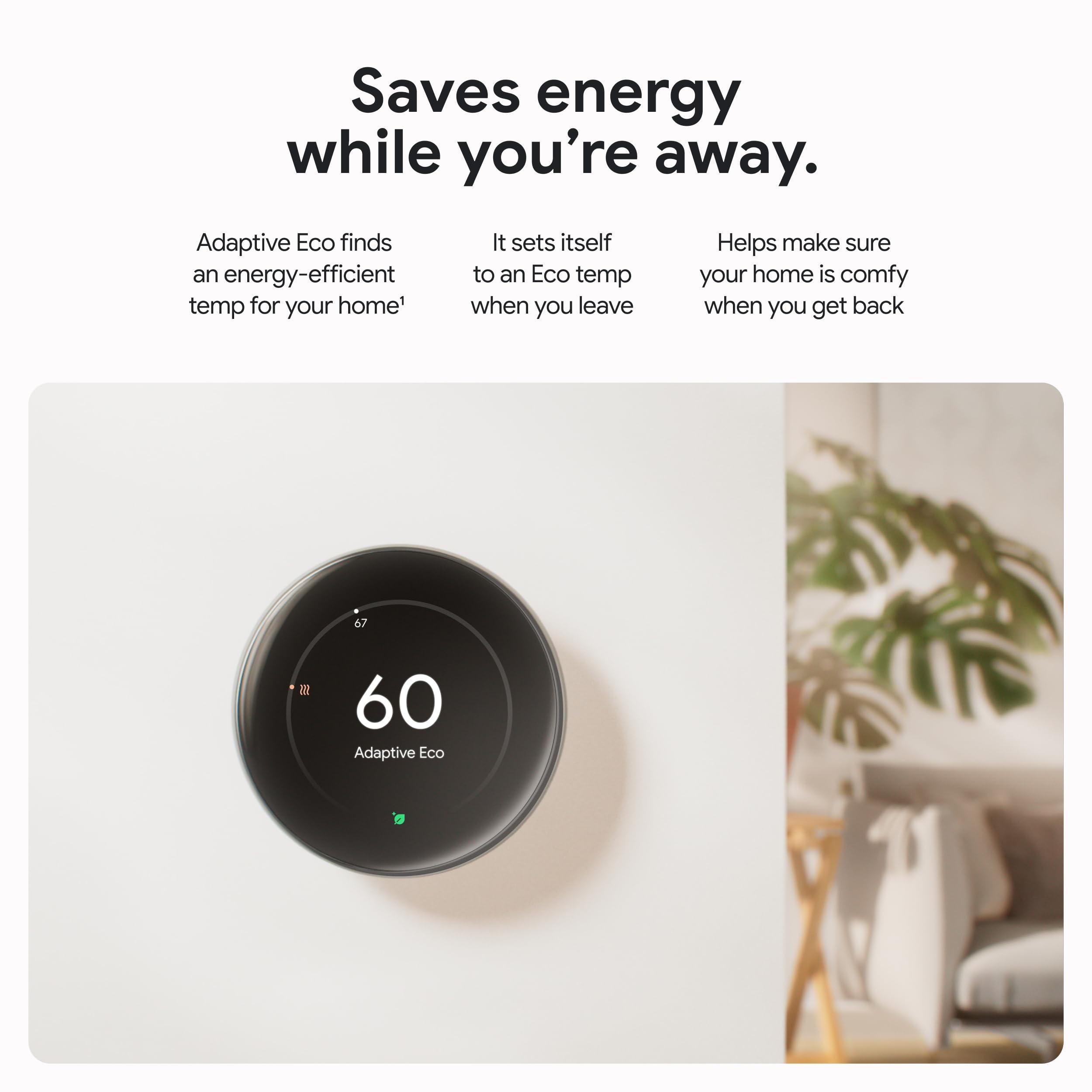 Google Nest Learning Thermostat (4th Gen, 2024) with Nest Temperature Sensor - Energy Saving Smart Thermostat with Adaptive Eco - Works with Alexa and Google Home App - Polished Obsidian - Image 4