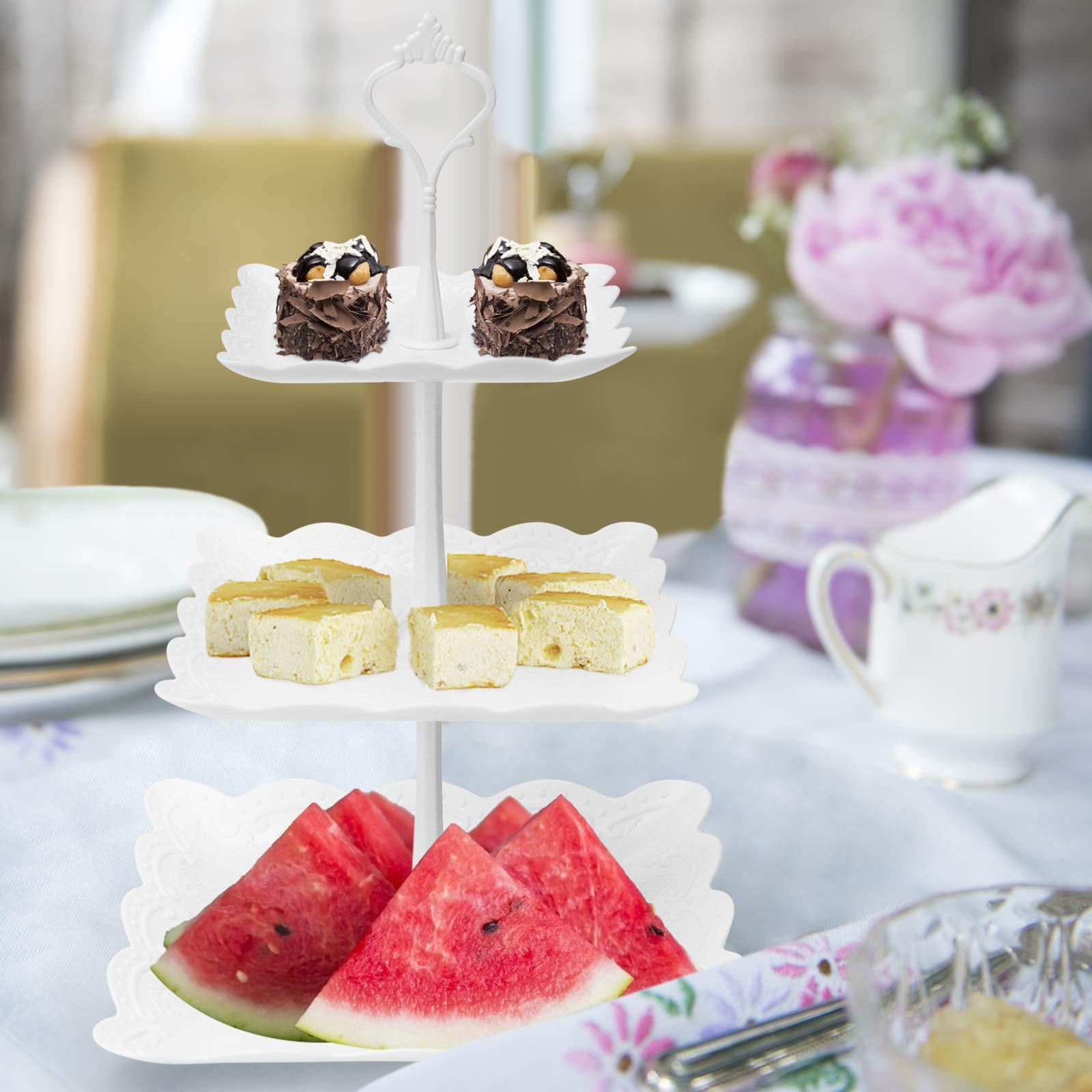 Coitak 3 Tier Cupcake Stand, Plastic Tiered Serving Stand, Square Dessert Tray for Tea Party, Baby Shower and Wedding (Pure White) - Image 7