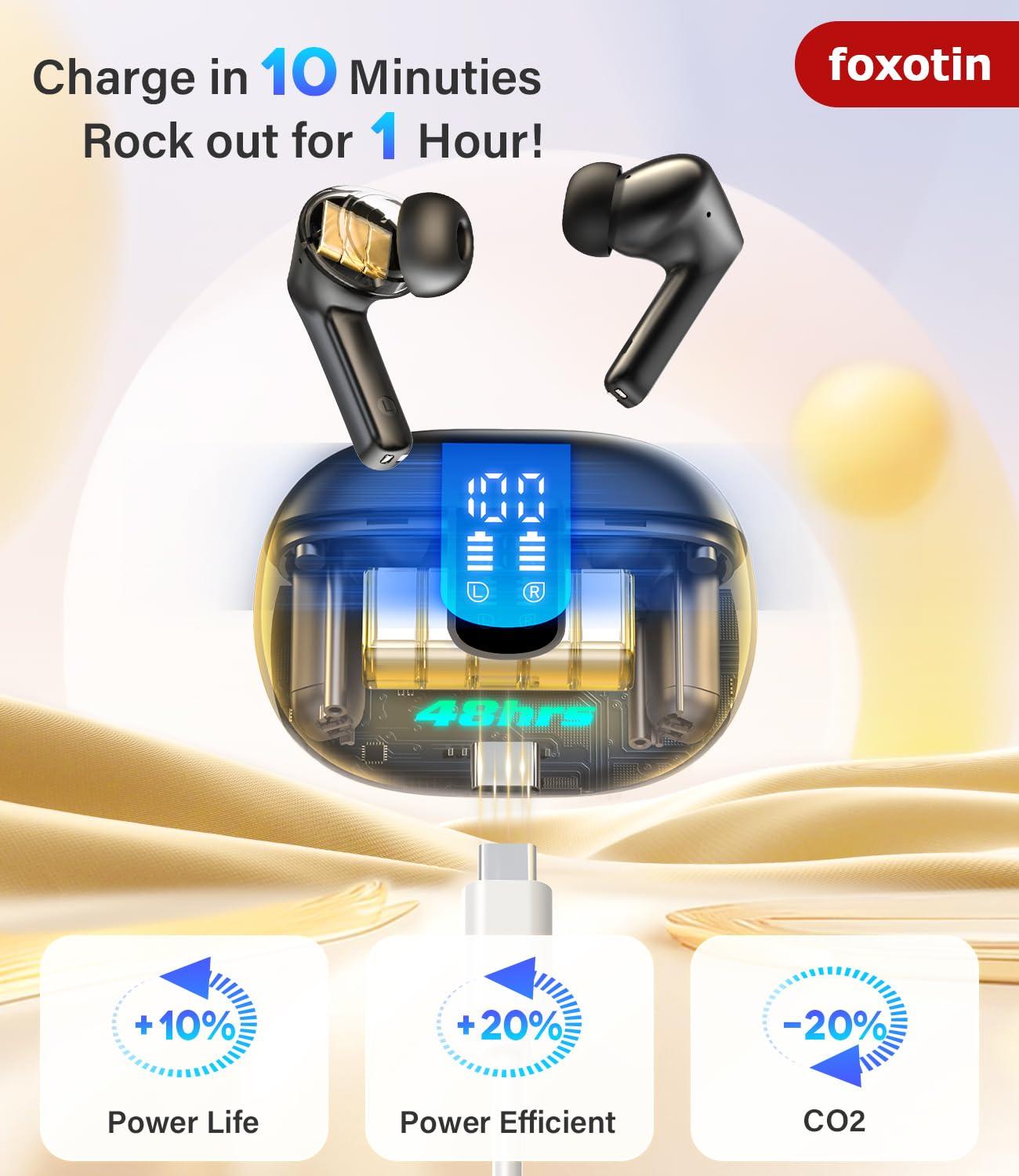 Ear Buds Wireless Earbuds - Bluetooth 5.3 Headphones (48H Playback) Built in Mic with LED Display Charging Case, IP7 Waterproof Earphone for iPhone Andriod Phones Laptop Sports Workout - Black - Image 2