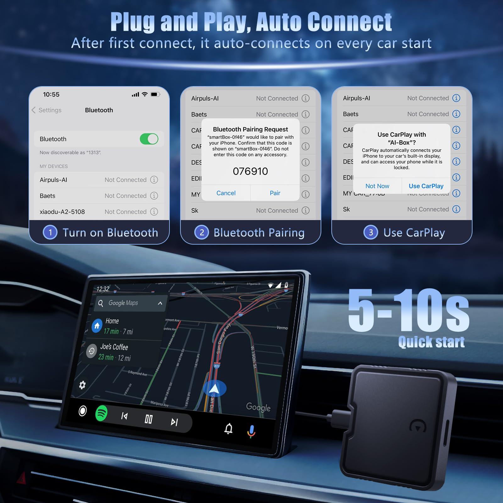 Wireless CarPlay Adapter, 2025 Upgrade Support Netflix/YouTube/TF Card Plug & Play Dongle with Apple Car Play Ai Box Android Auto Wireless Adapter for Cars from 2015&iPhone iOS10+ - Image 4