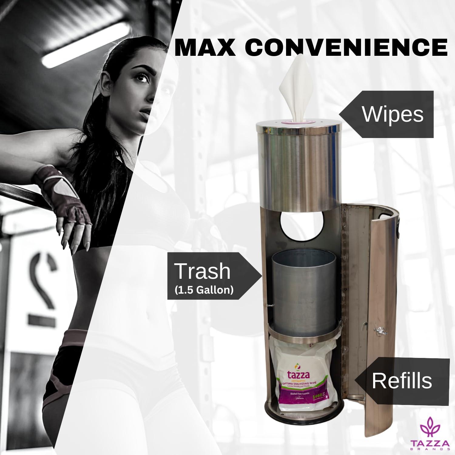 Wipe Dispenser Value Priced - Stainless Steal Floor Unit with Built in Trash Can. Gyms, Fitness, Yoga, Commercial and Residential. - Image 5