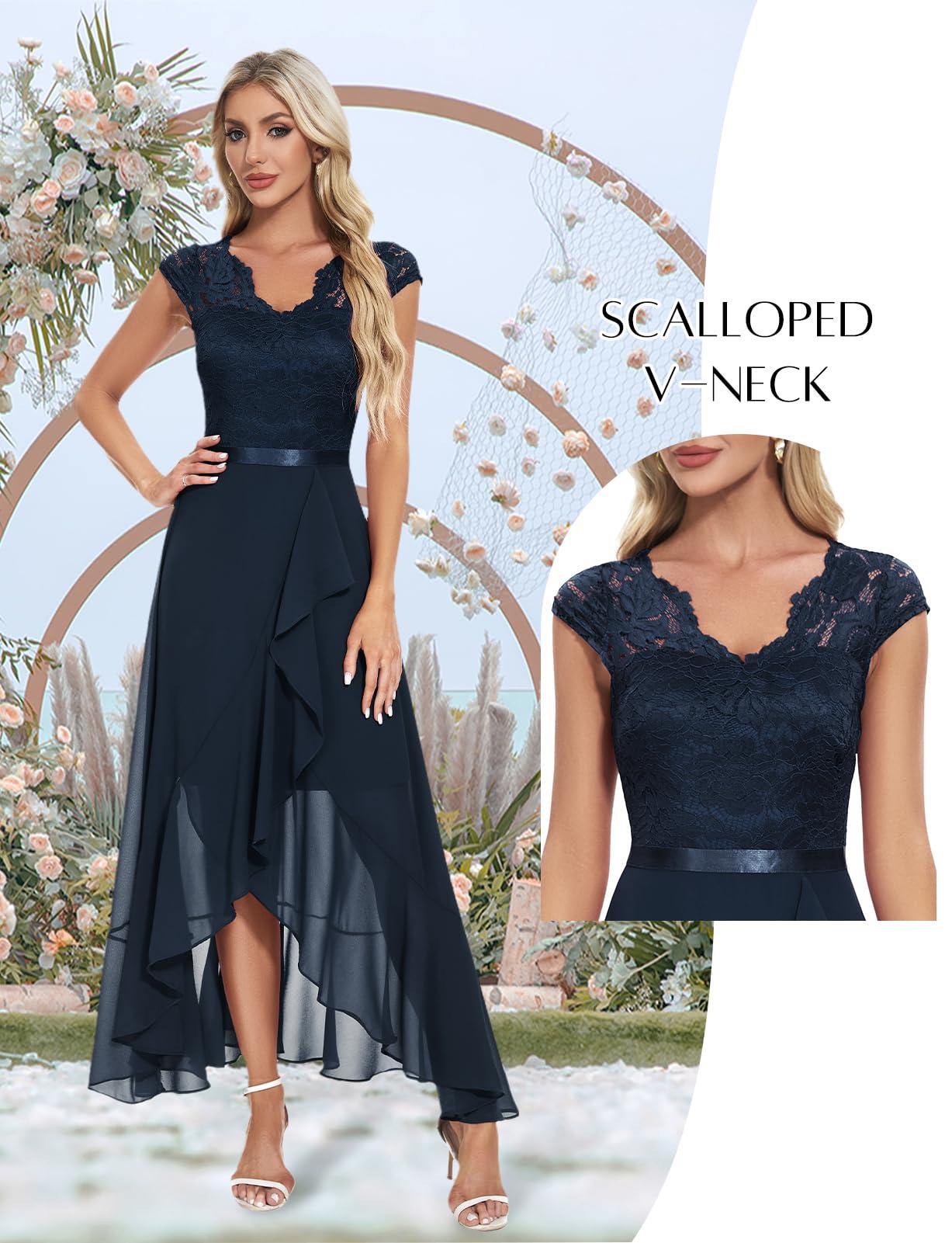 Bbonlinedress Women's V-Neck Dress for Women Wedding Guest Hi-Lo Floral Lace Prom Cocktail Party Formal Bridesmaid Dress - Image 3